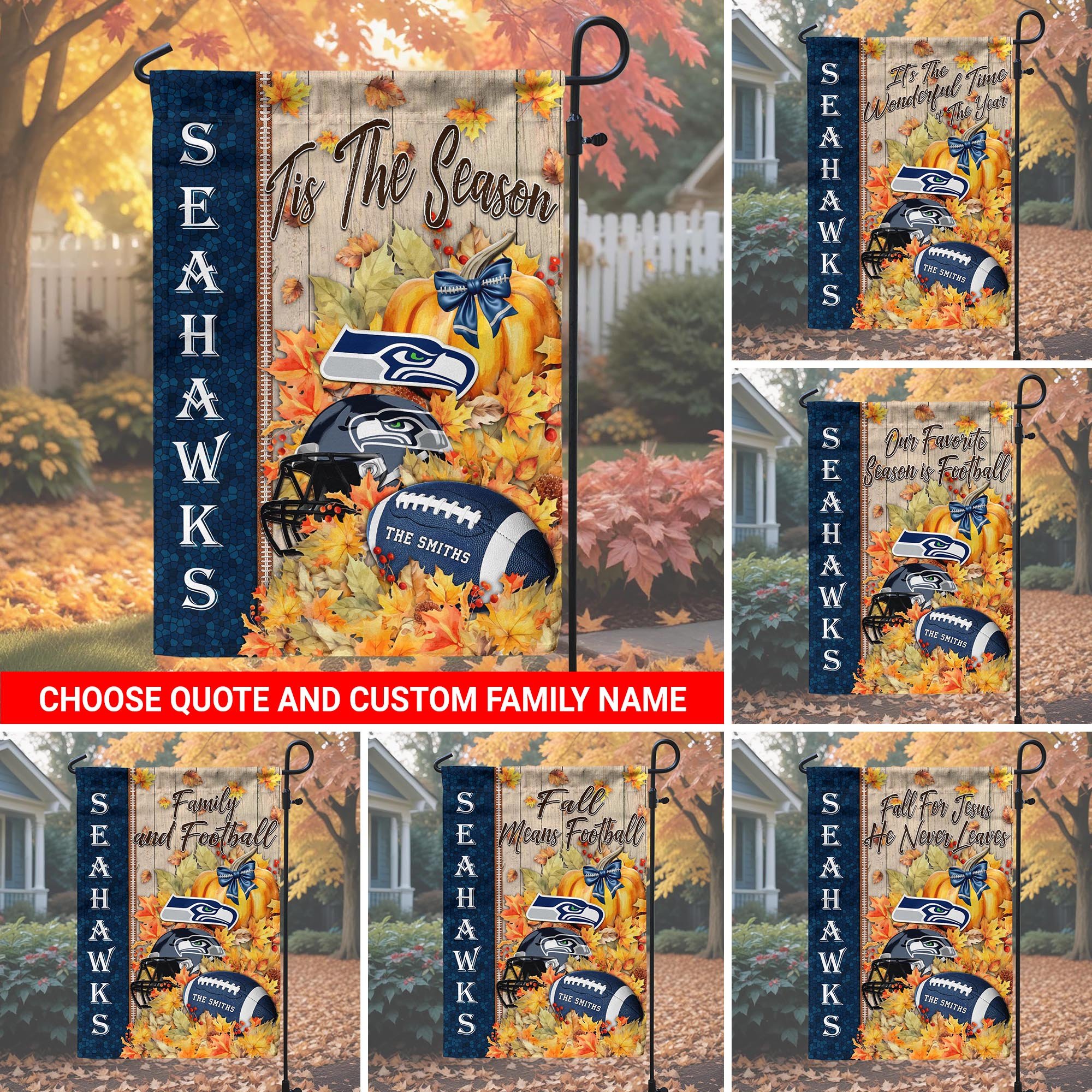 Seattle Seahawks Garden Flag Custom Your Family Name, Football Flag For Fan, Autumn Gifts For Football Lover EHIVM-08123119N