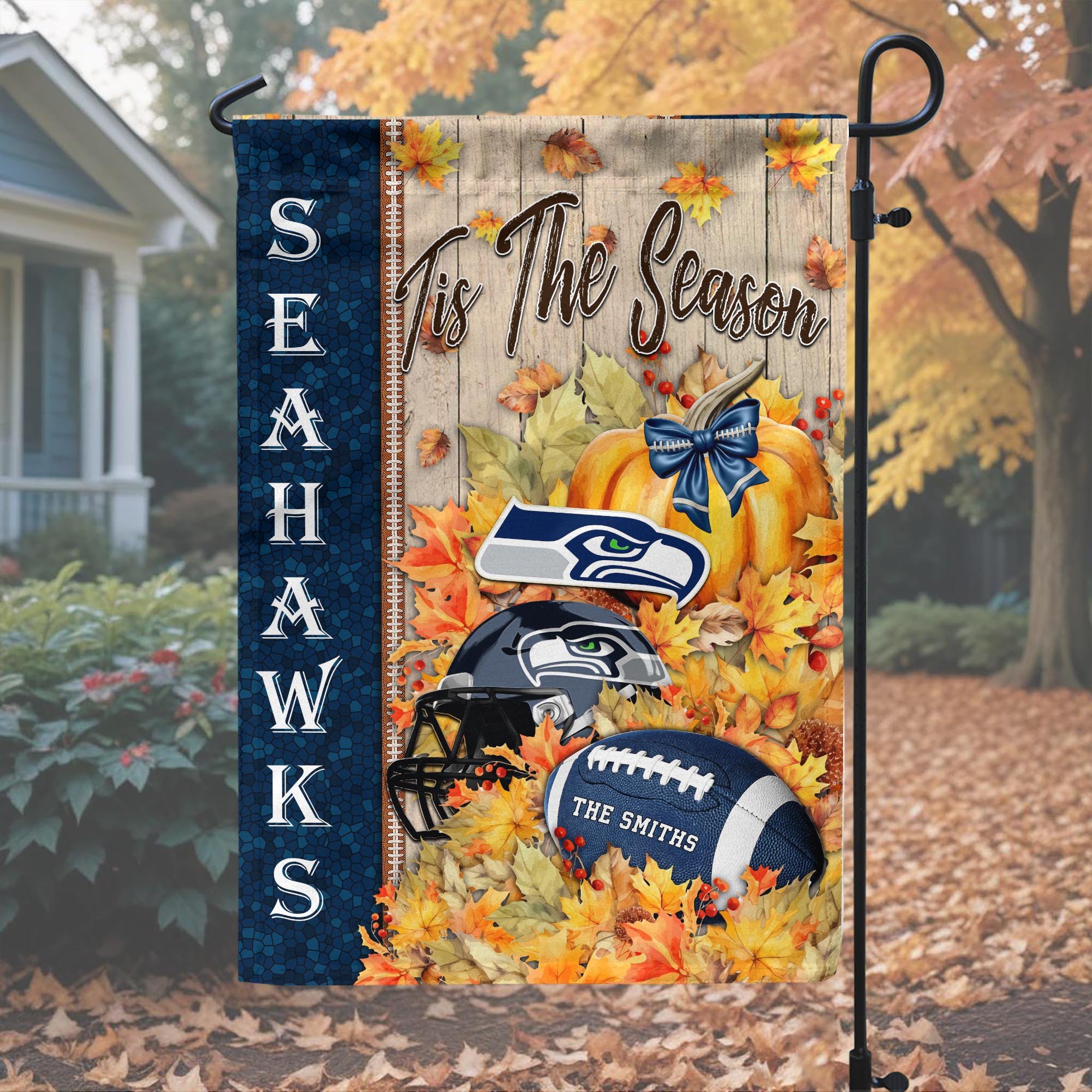 Alternative view of Seattle Seahawks Garden Flag Custom Your Family Name, Football Flag For Fan, Autumn Gifts For Football Lover EHIVM-08123119N