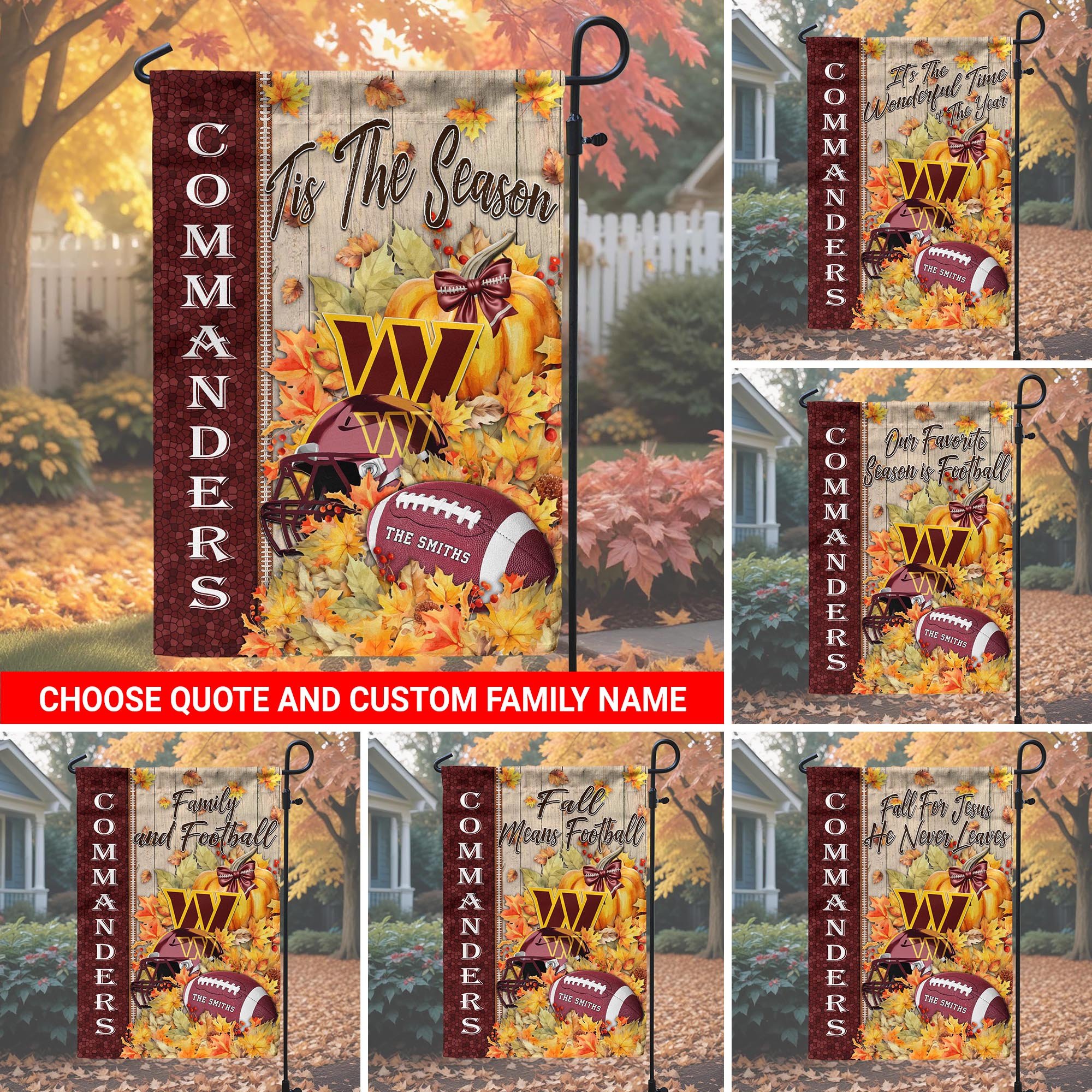 Washington Commanders Garden Flag Custom Your Family Name, Football Flag For Fan, Autumn Gifts For Football Lover EHIVM-08123119N