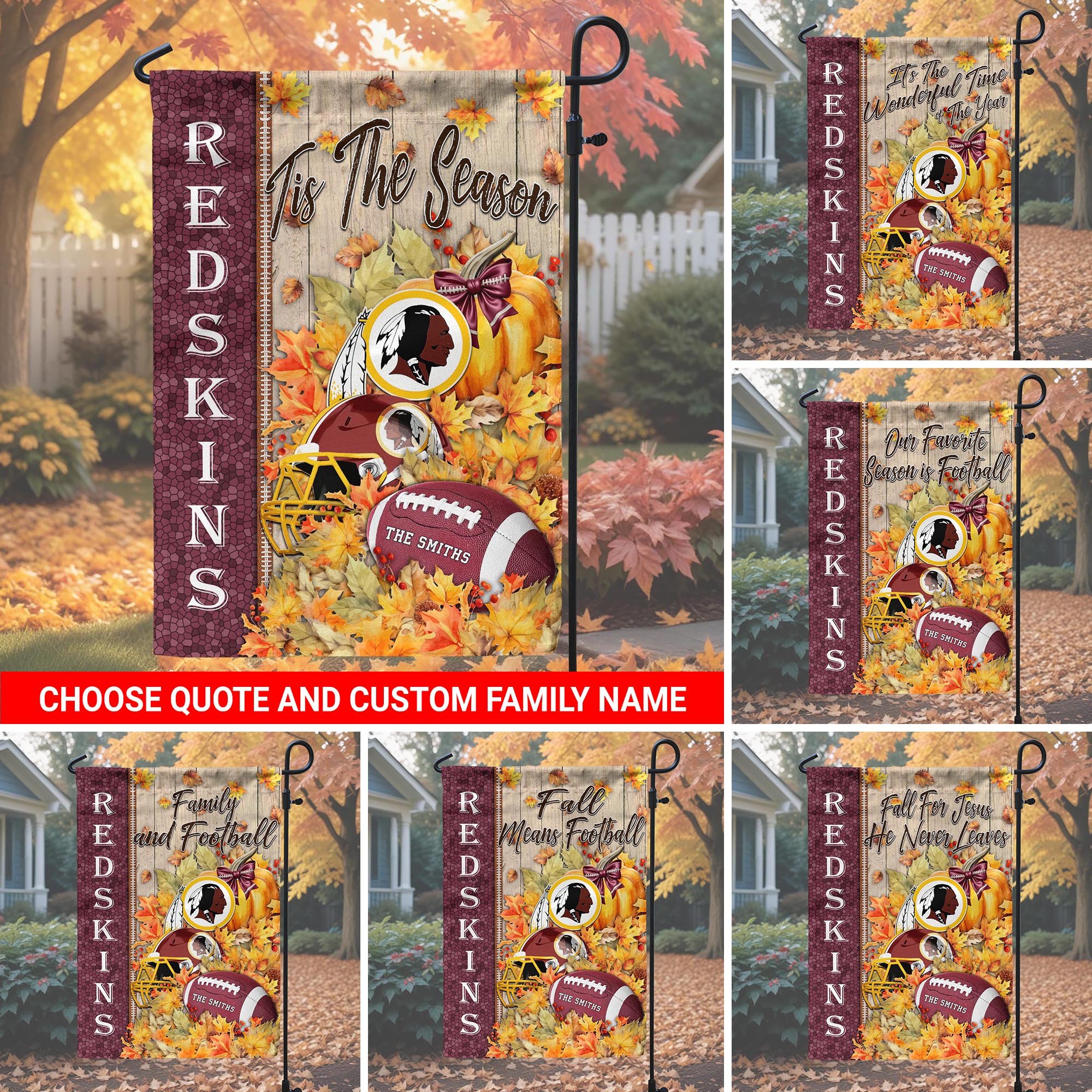 Washington Redskins Garden Flag Custom Your Family Name, Football Flag For Fan, Autumn Gifts For Football Lover EHIVM-08123119N
