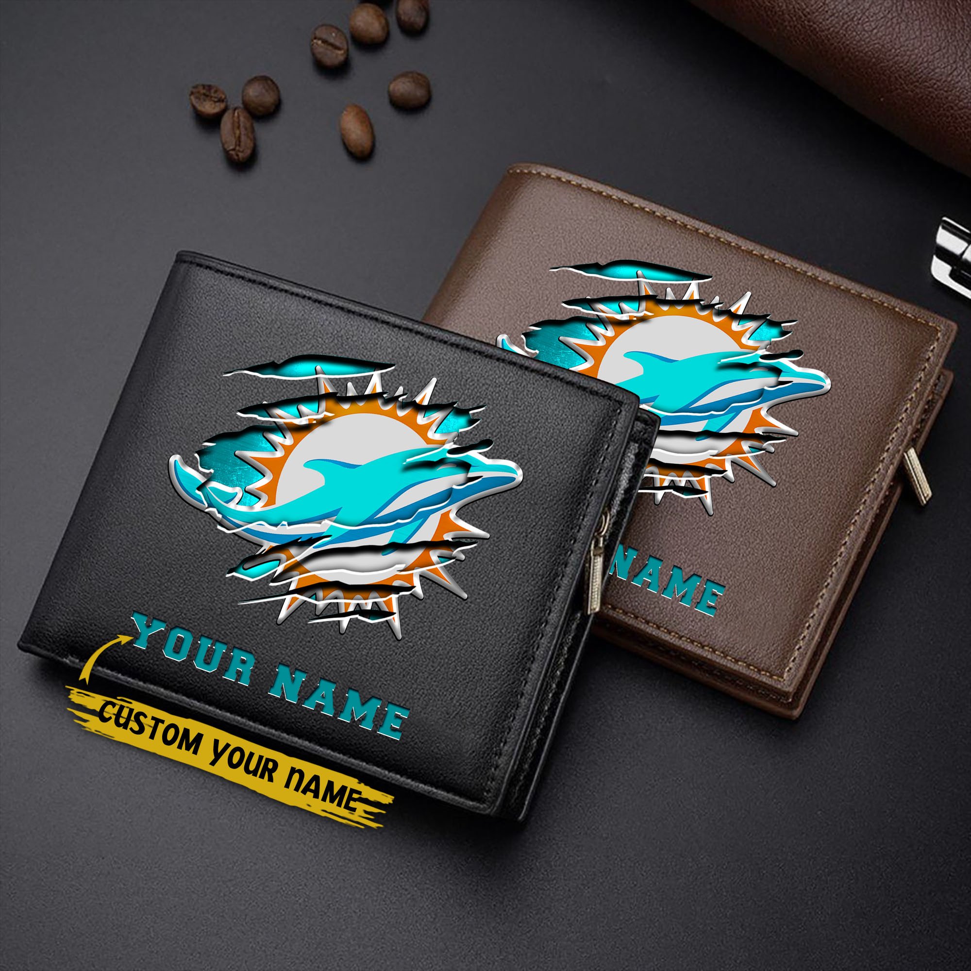Miami Dolphins Men Wallet Custom Your Name, Football Team Men Wallet For Fans, Gifts For Football Lovers EHIVM-07222865N