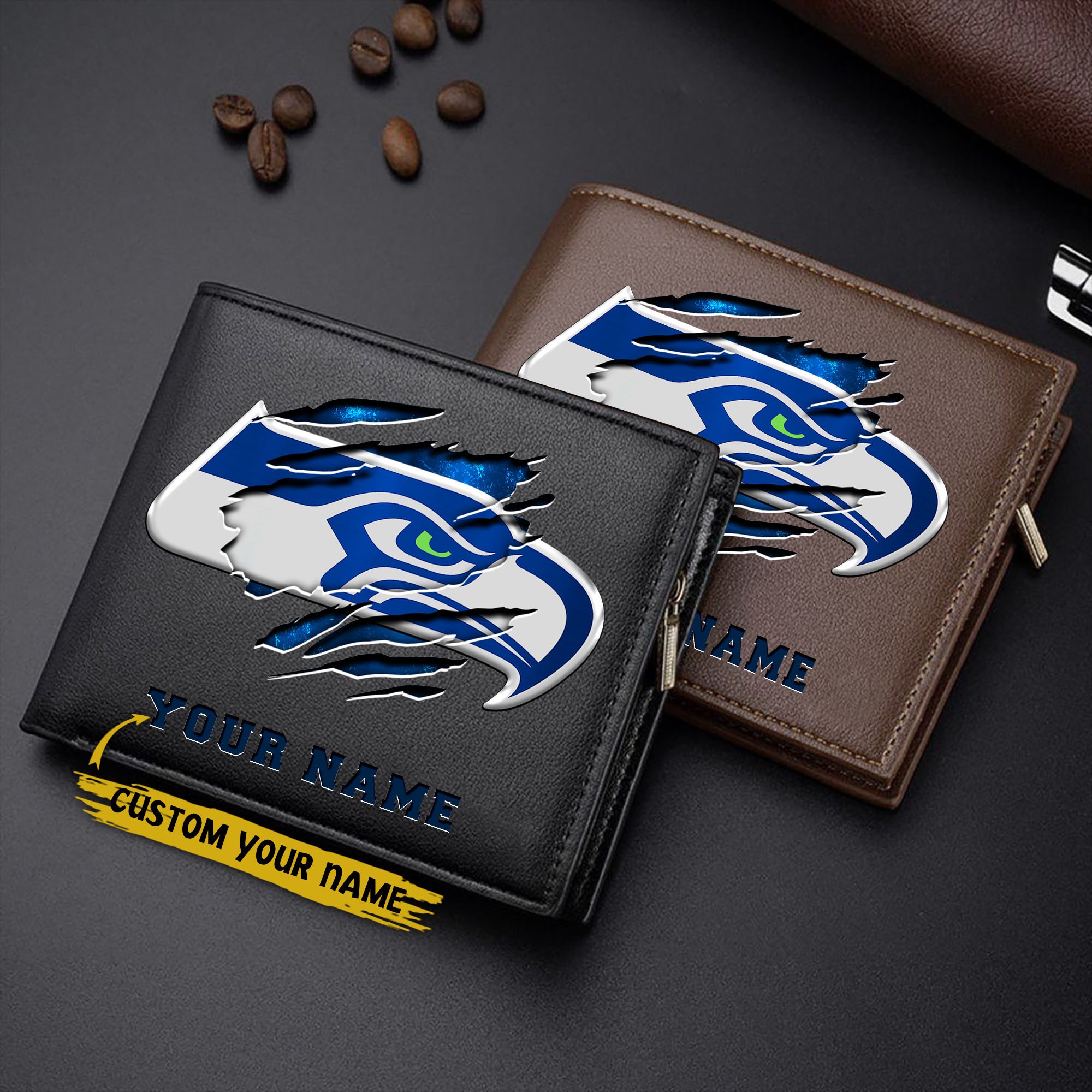 Seattle Seahawks Men Wallet Custom Your Name, Football Team Men Wallet For Fans, Gifts For Football Lovers EHIVM-07222865N