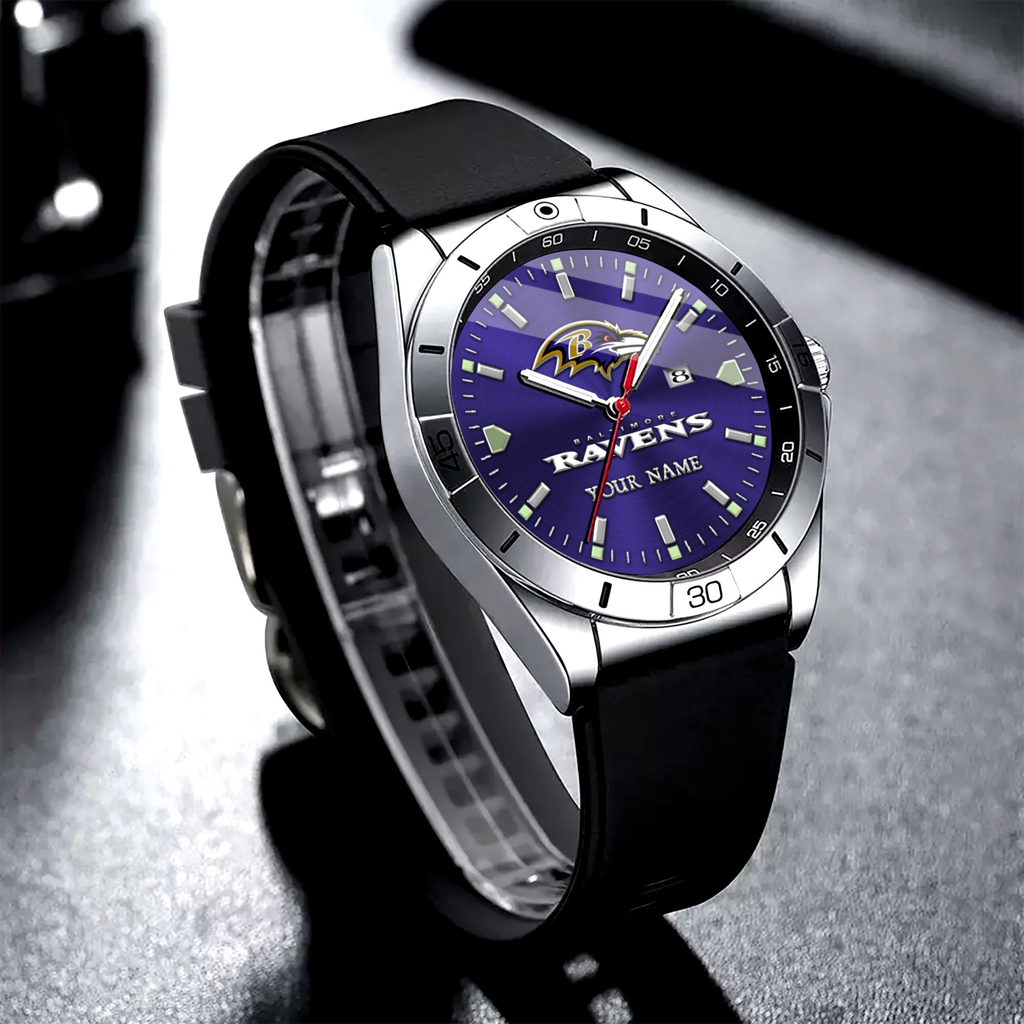 Baltimore Ravens Stainless Steel Quartz Watch Custom Your Name Versions 2025, Gifts For Fan EHIVM-05172275N