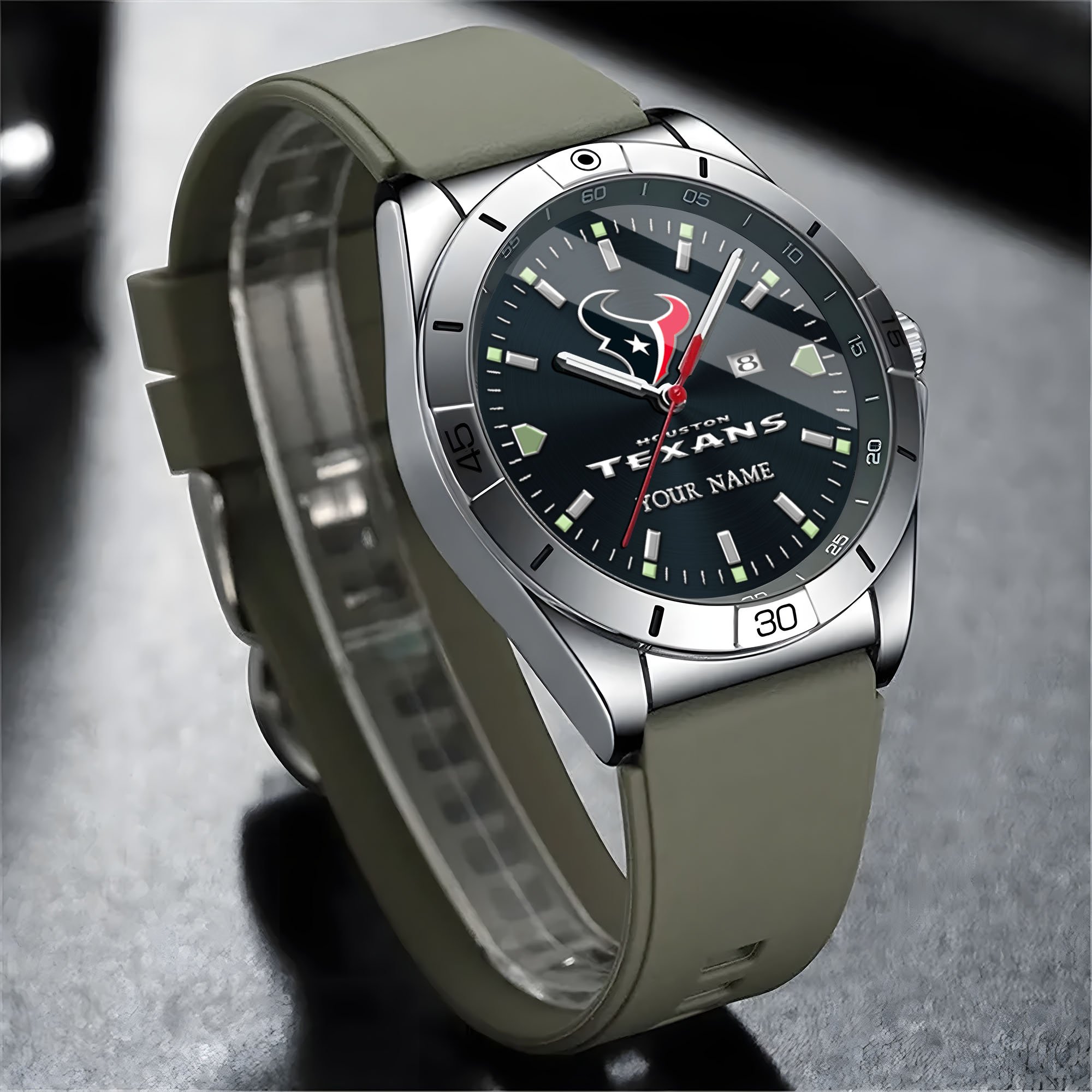 Alternative view of Houston Texans Stainless Steel Quartz Watch Custom Your Name Versions 2025, Gifts For Fan EHIVM-05172275N