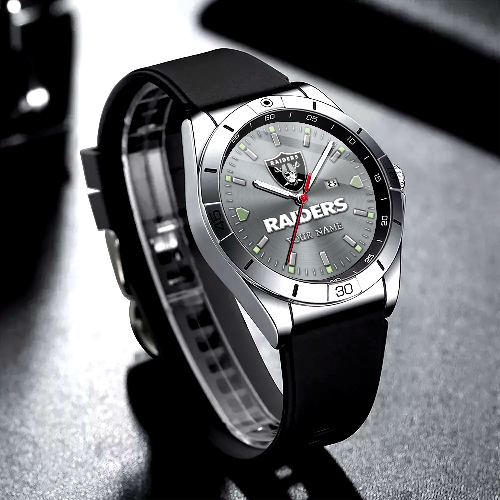 Las Vegas Raiders Stainless Steel Quartz Watch Custom Your Name Versions 2025, Gifts For Fan EHIVM-05172275N