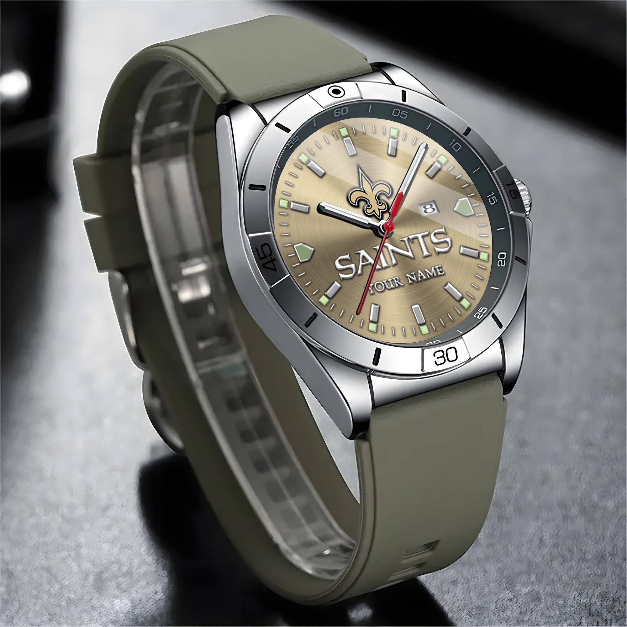 Alternative view of New Orleans Saints Stainless Steel Quartz Watch Custom Your Name Versions 2025, Gifts For Fan EHIVM-05172275N