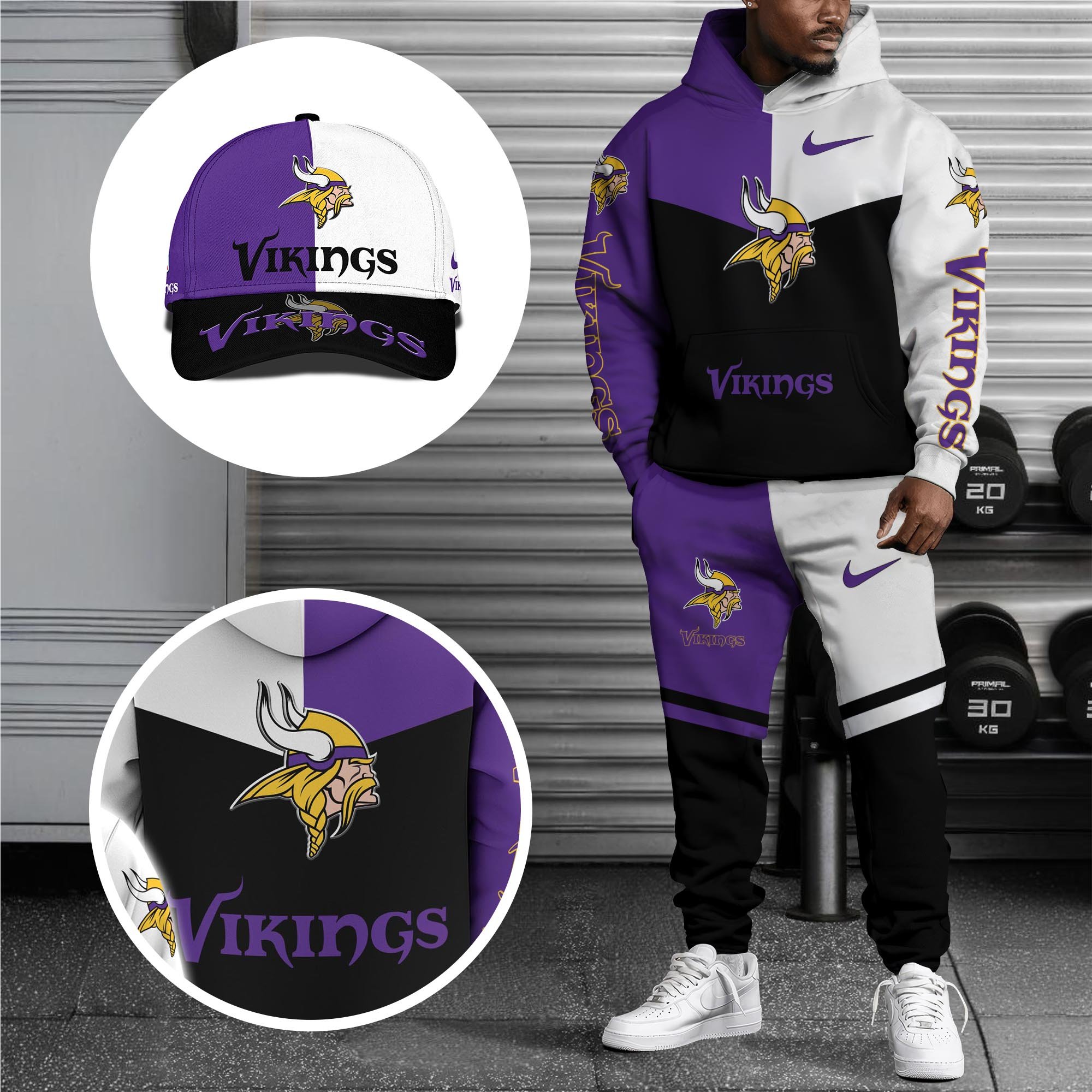 Alternative view of Minnesota Vikings Combo Hoodie , Sweatpants And Cap, Sport Team Hoodie, Sport Gift For Fans ETRG-07302946