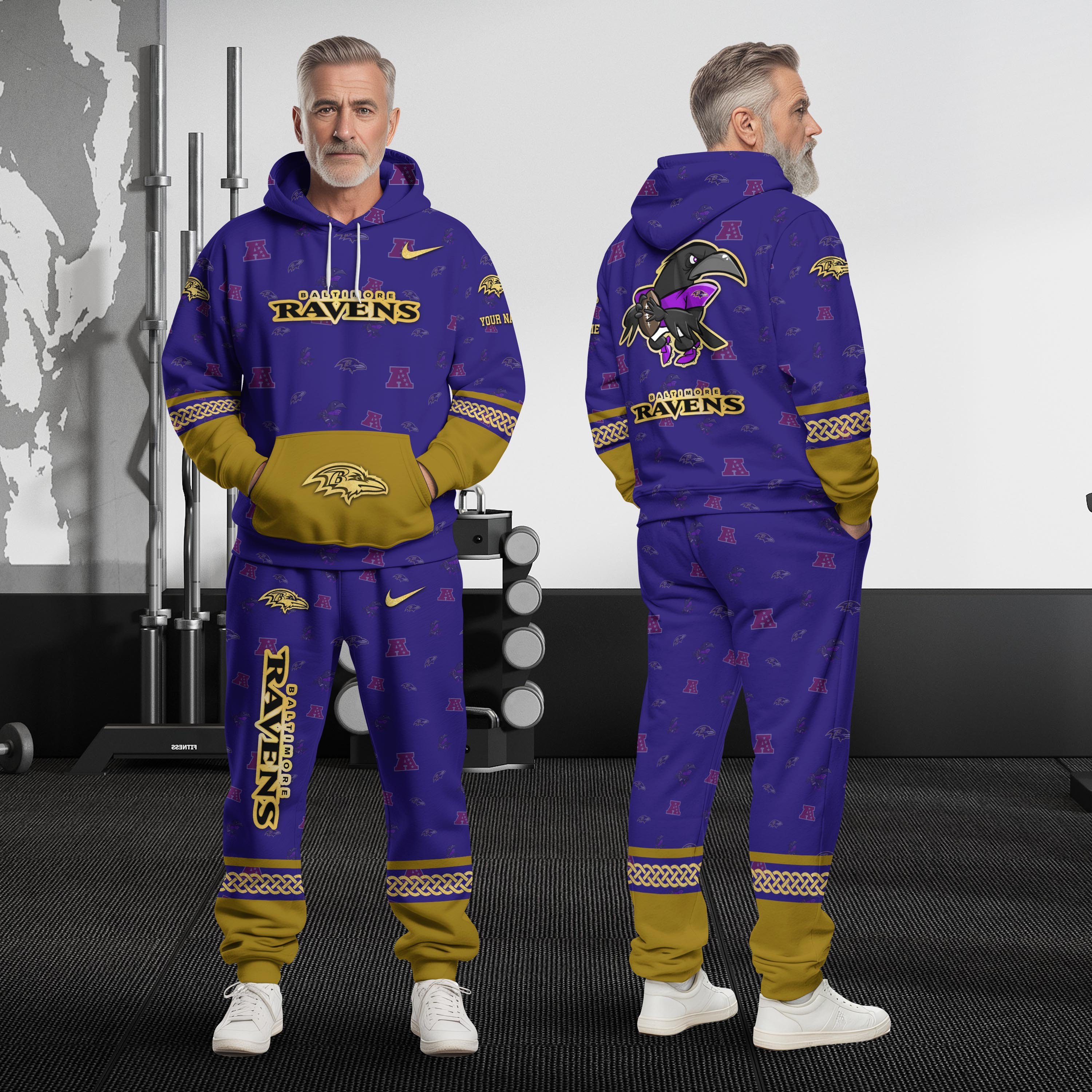 Baltimore Ravens Hoodie And Sweatpant Set Custom Your name, Sport Hoodie And Sweatpant Set, Sport Gifts For Fan EHIVM-08123118N