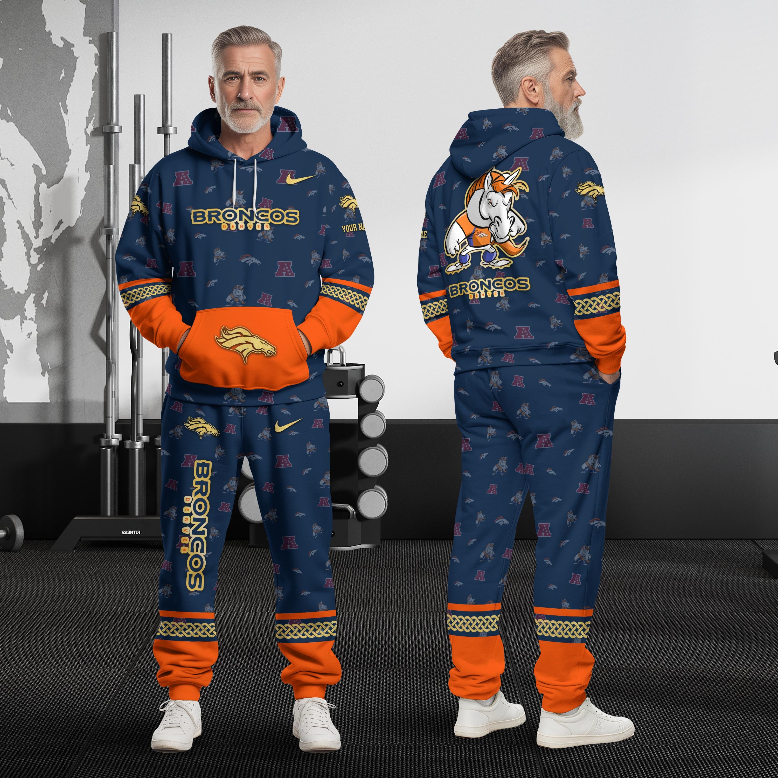 Denver Broncos Hoodie And Sweatpant Set Custom Your name, Sport Hoodie And Sweatpant Set, Sport Gifts For Fan EHIVM-08123118N