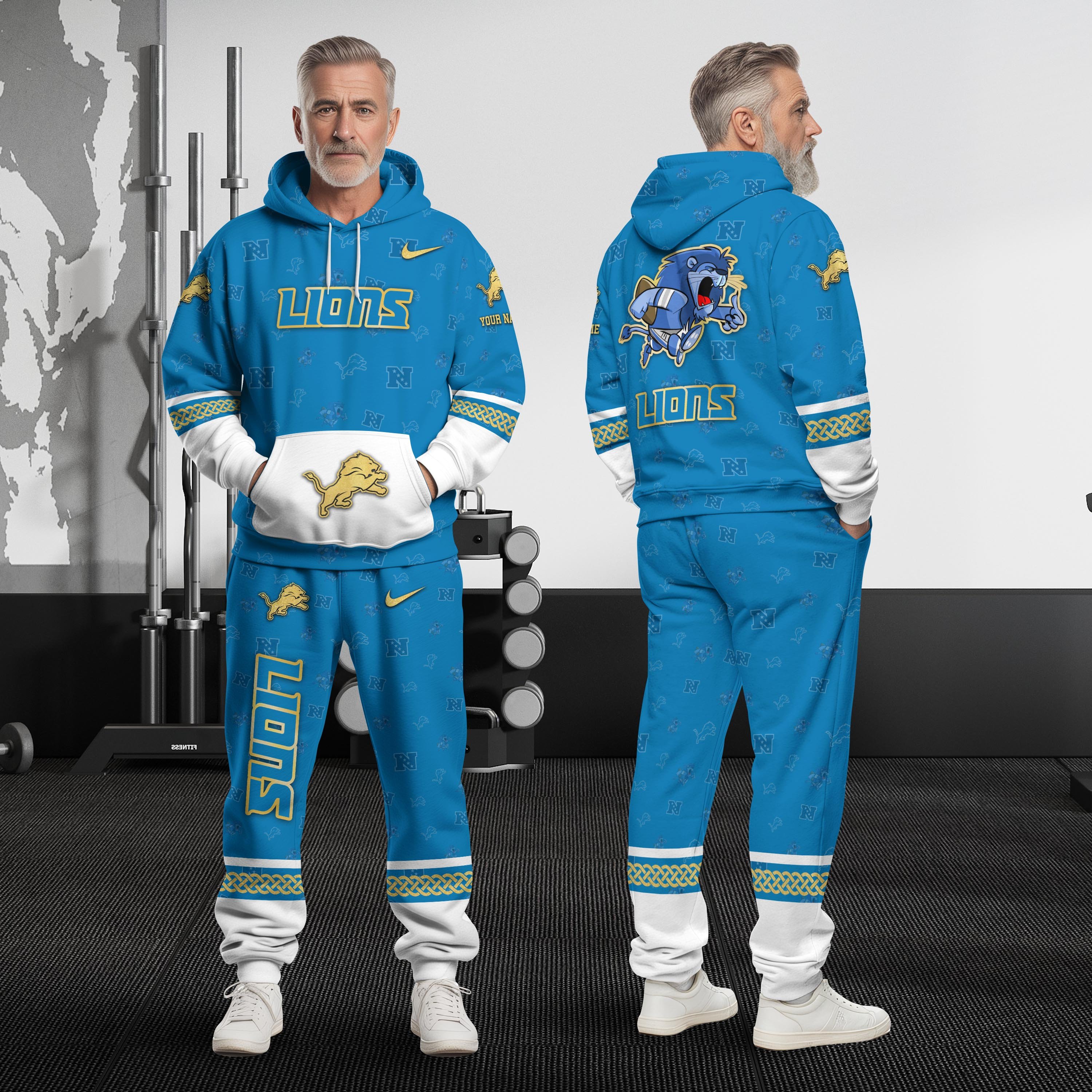 Detroit Lions Hoodie And Sweatpant Set Custom Your name, Sport Hoodie And Sweatpant Set, Sport Gifts For Fan EHIVM-08123118N