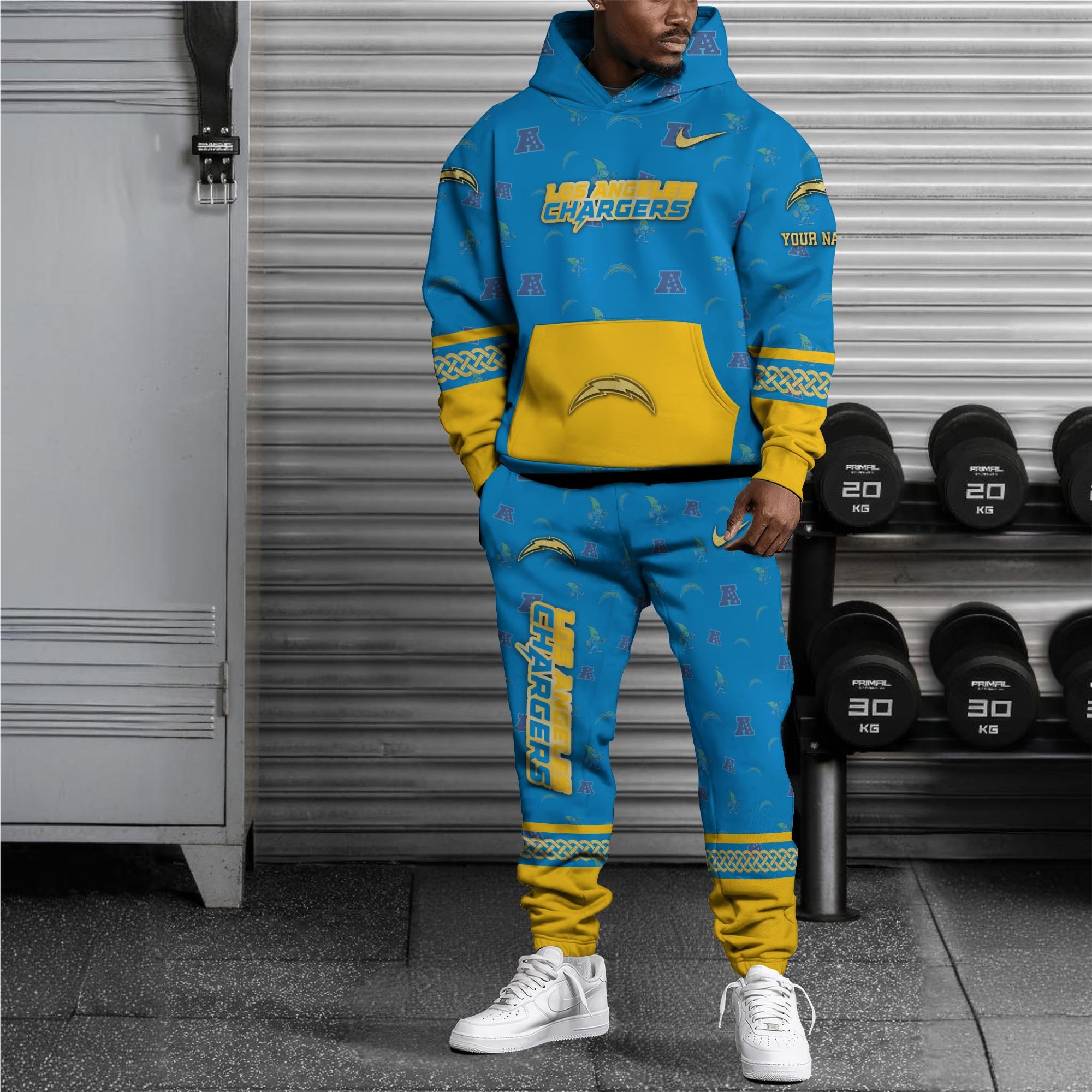 Alternative view of Los Angeles Chargers Hoodie And Sweatpant Set Custom Your name, Sport Hoodie And Sweatpant Set, Sport Gifts For Fan EHIVM-08123118N
