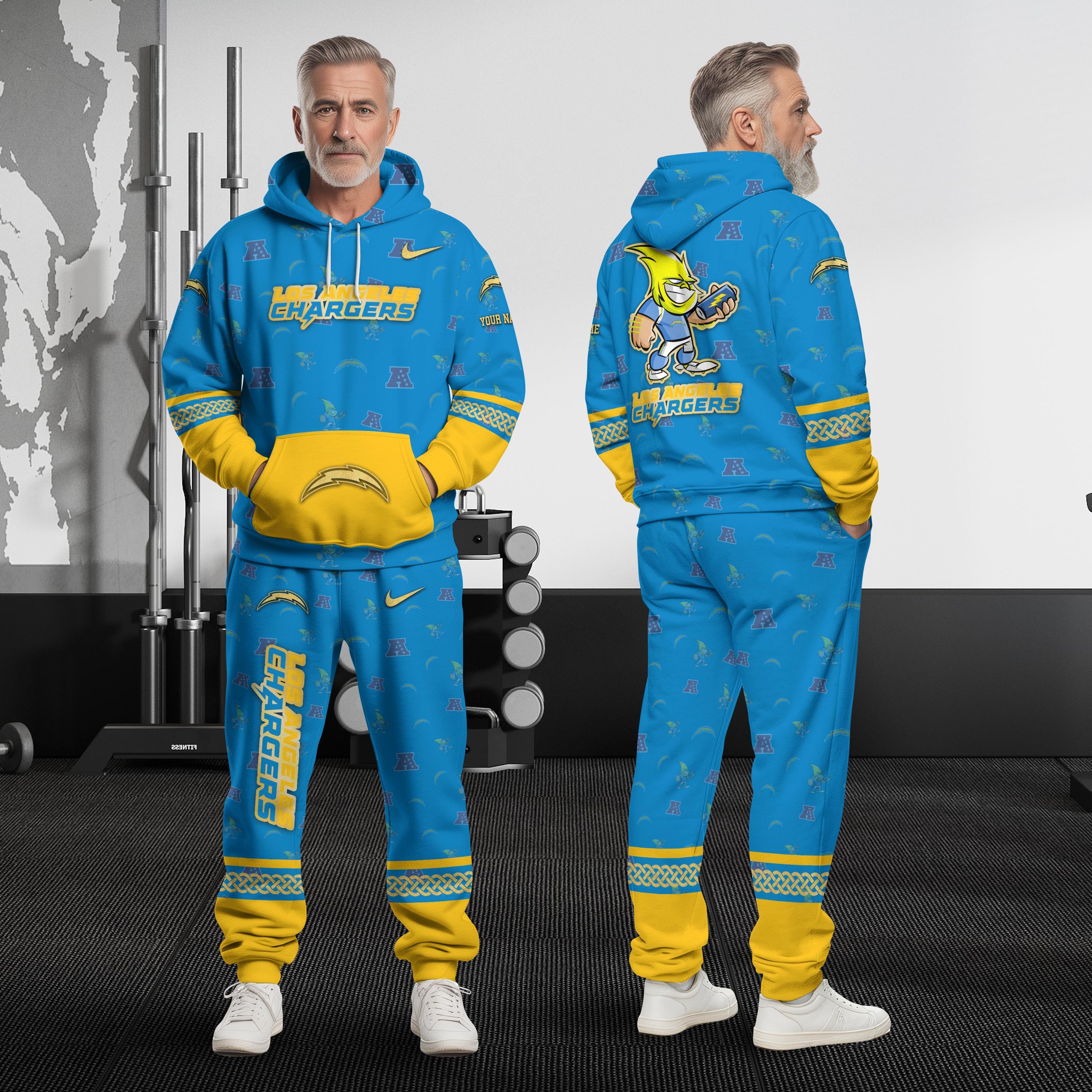 Los Angeles Chargers Hoodie And Sweatpant Set Custom Your name, Sport Hoodie And Sweatpant Set, Sport Gifts For Fan EHIVM-08123118N