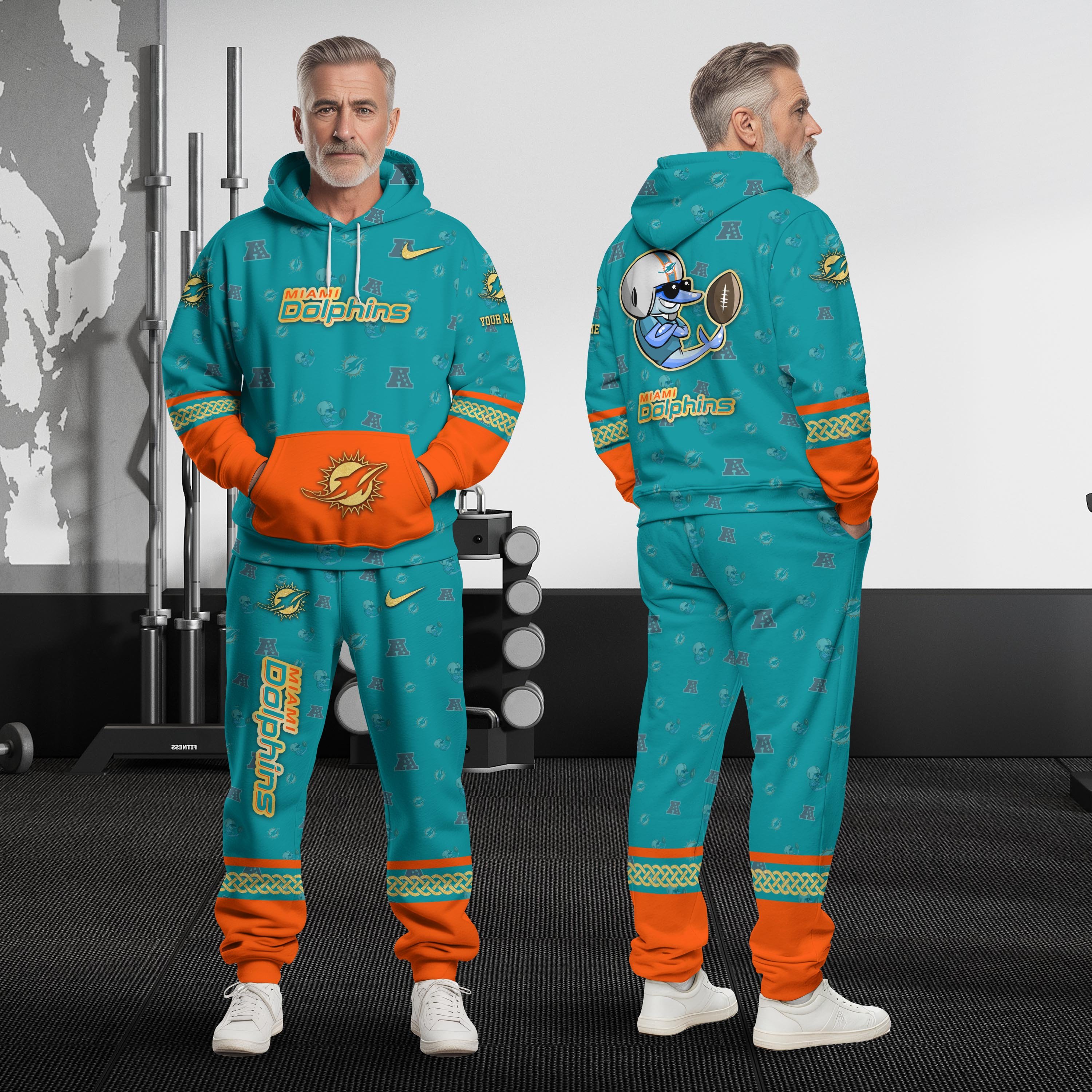 Miami Dolphins Hoodie And Sweatpant Set Custom Your name, Sport Hoodie And Sweatpant Set, Sport Gifts For Fan EHIVM-08123118N