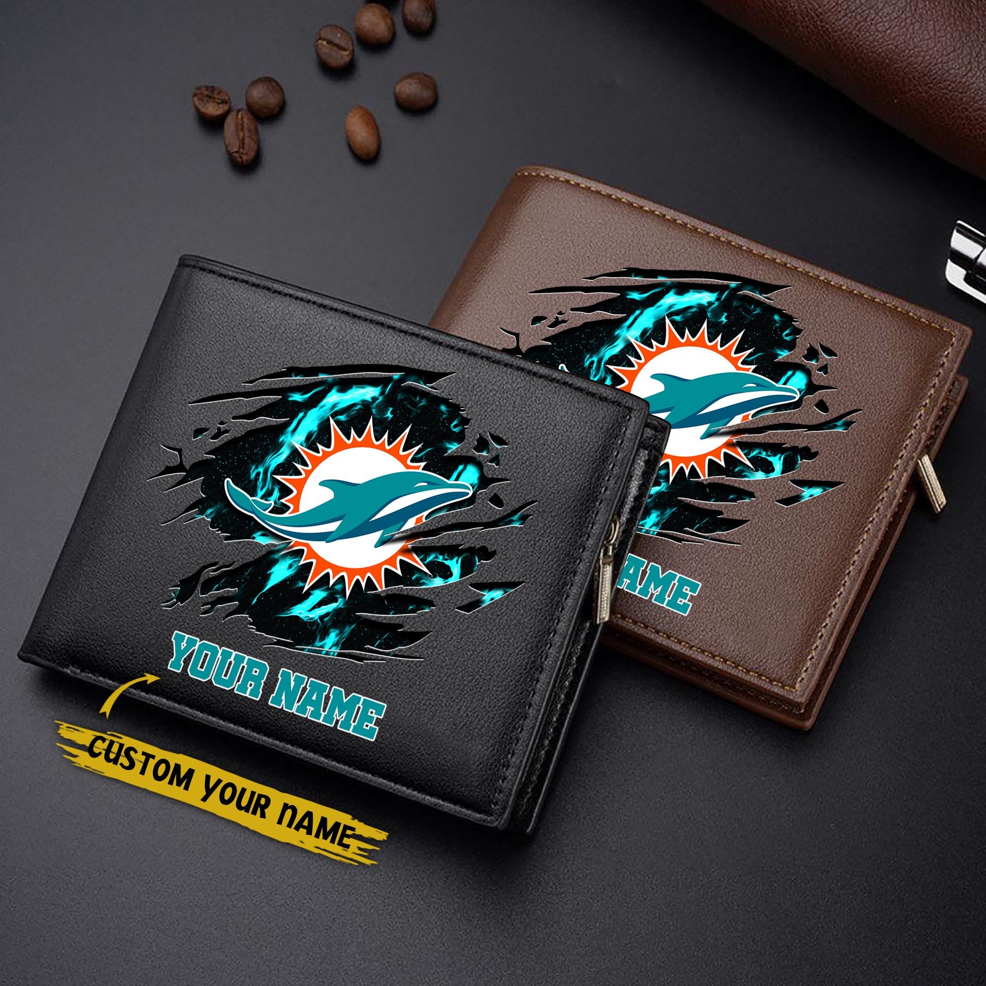 Miami Dolphins Men Wallet Custom Your Name, Football Team Men Wallet For Fans, Gifts For Football Lovers EHIVM-09053387N
