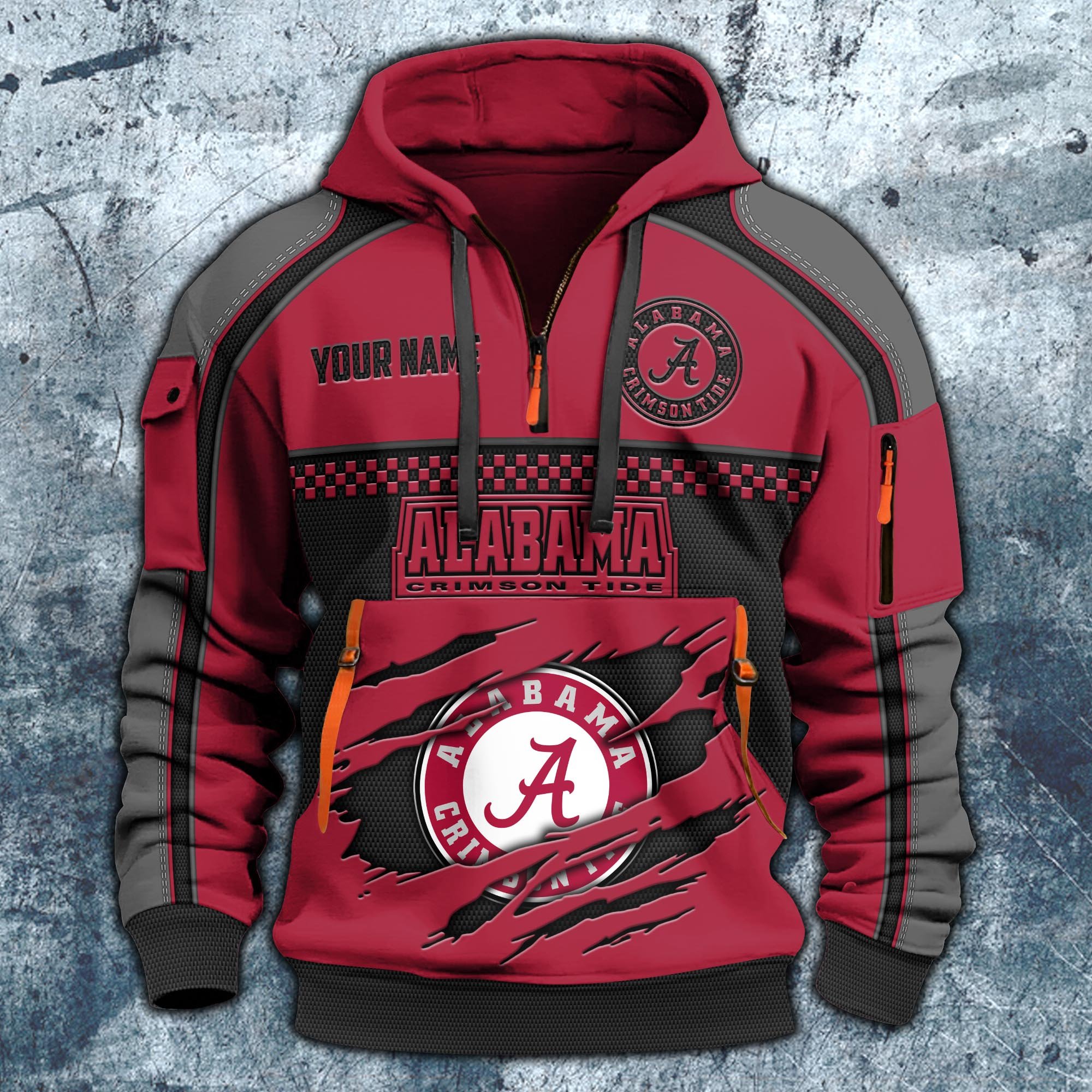 Alternative view of Alabama Crimson Tide Hoodie Half Zipper Custom Your Name,  Sports 3D Half-zip Hoodie EHIVM-07092718