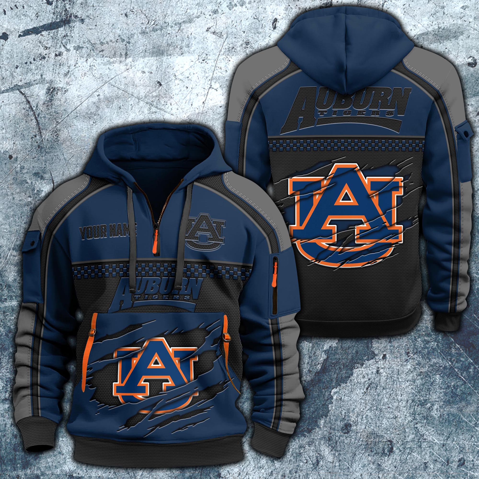 Auburn Tigers Hoodie Half Zipper Custom Your Name,  Sports 3D Half-zip Hoodie EHIVM-07092718