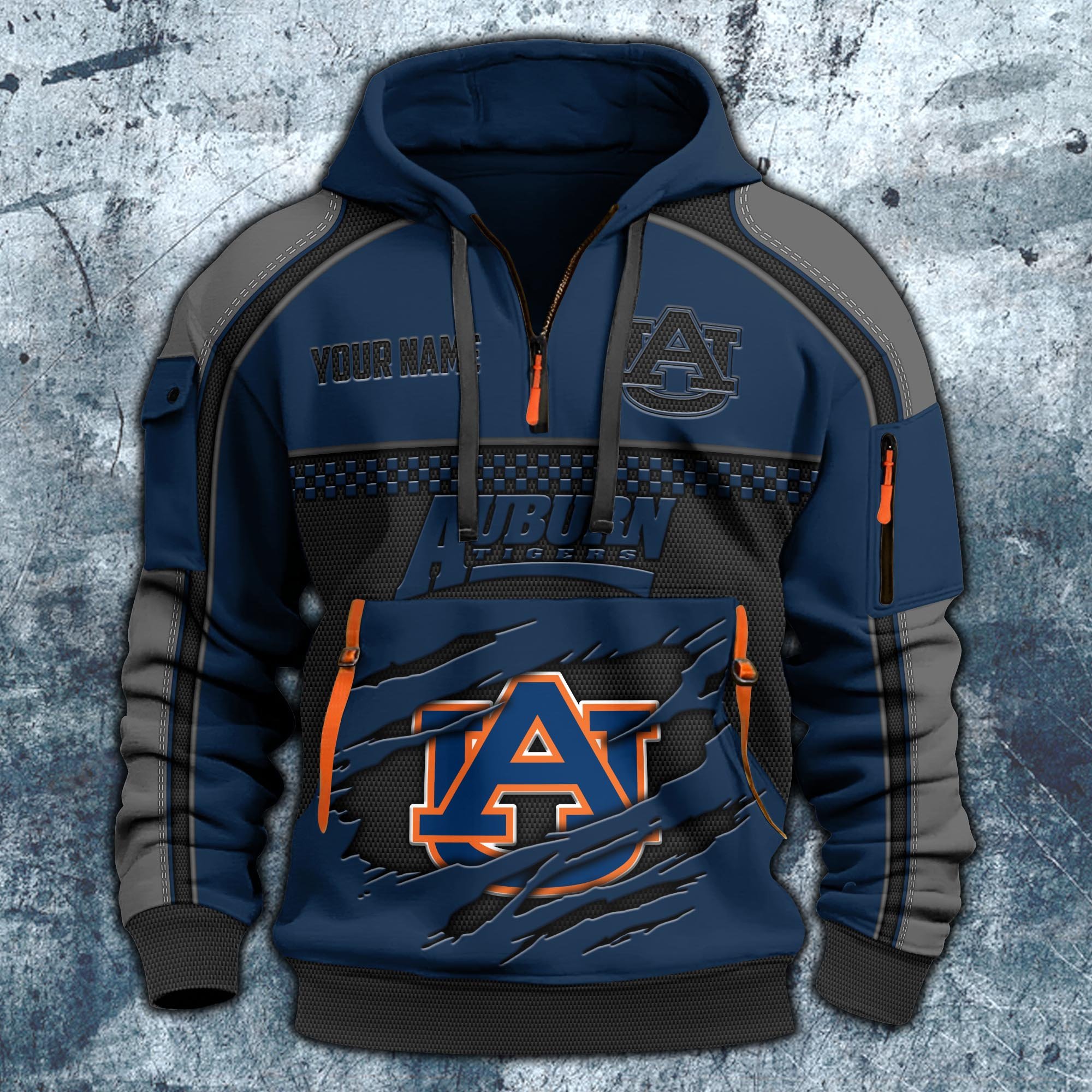 Alternative view of Auburn Tigers Hoodie Half Zipper Custom Your Name,  Sports 3D Half-zip Hoodie EHIVM-07092718