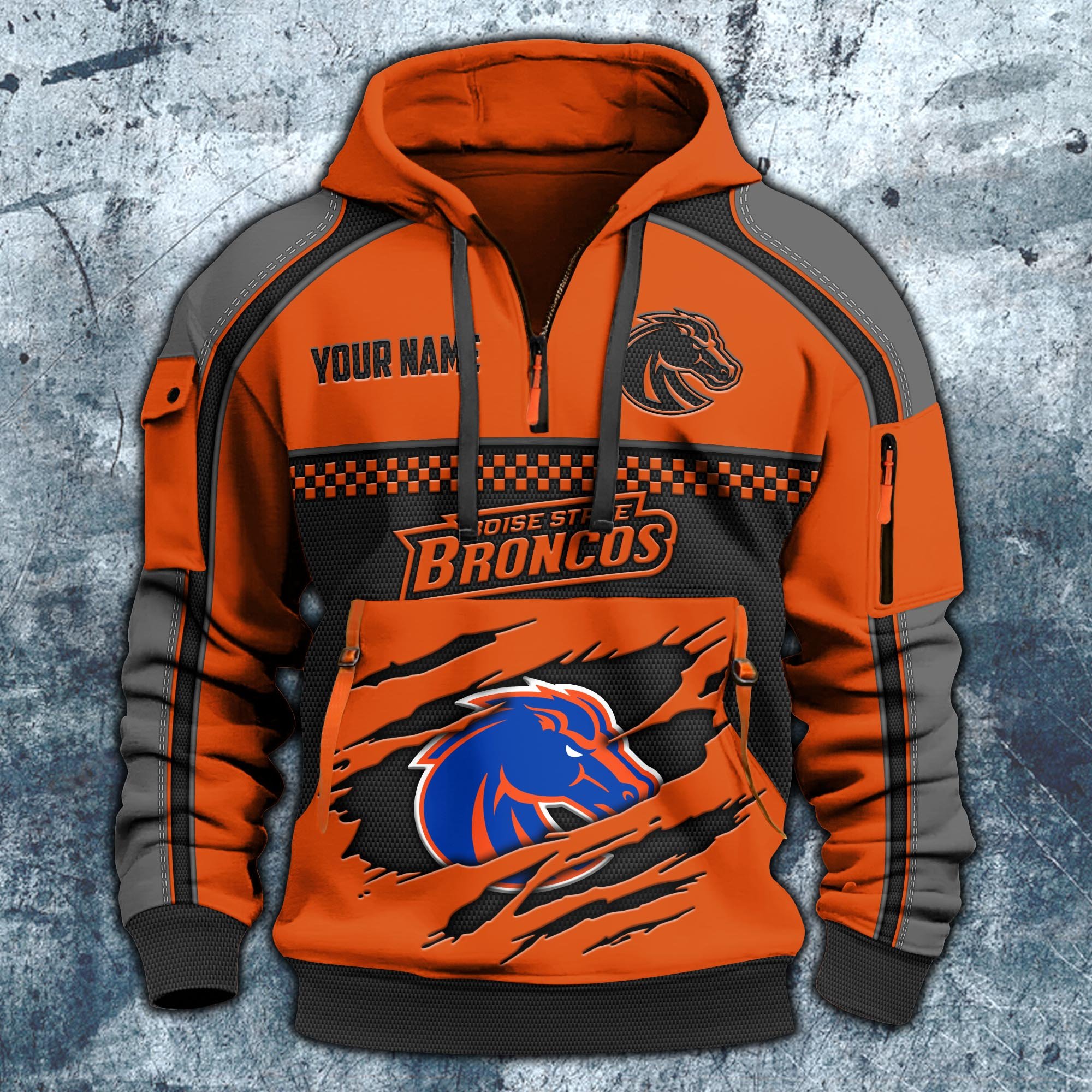 Alternative view of Boise State Broncos Hoodie Half Zipper Custom Your Name,  Sports 3D Half-zip Hoodie EHIVM-07092718