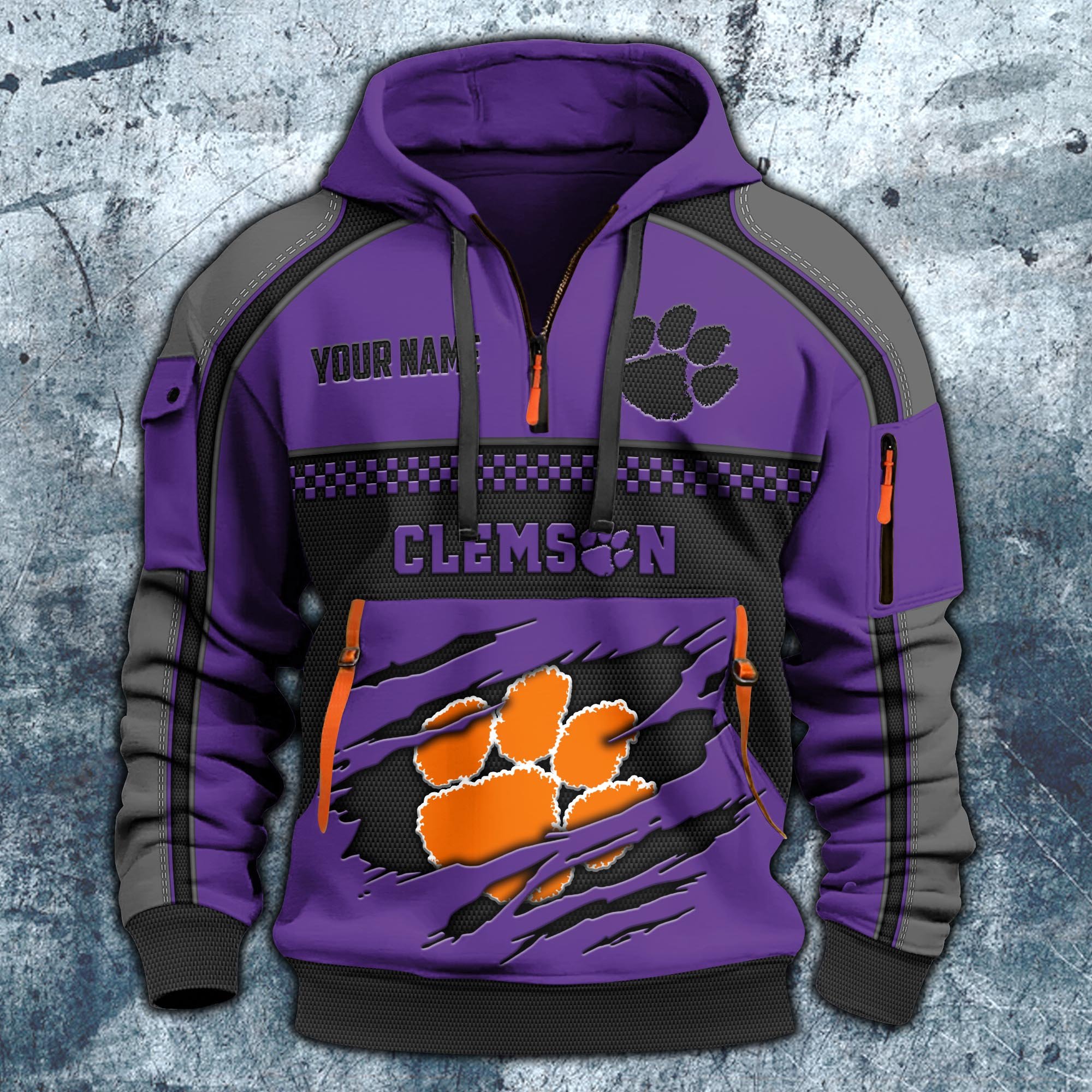 Alternative view of Clemson Tigers Hoodie Half Zipper Custom Your Name,  Sports 3D Half-zip Hoodie EHIVM-07092718