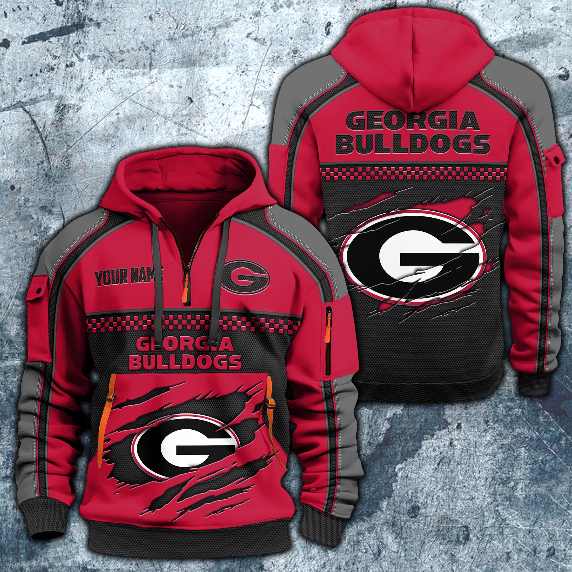 Georgia Bulldogs Hoodie Half Zipper Custom Your Name,  Sports 3D Half-zip Hoodie EHIVM-07092718