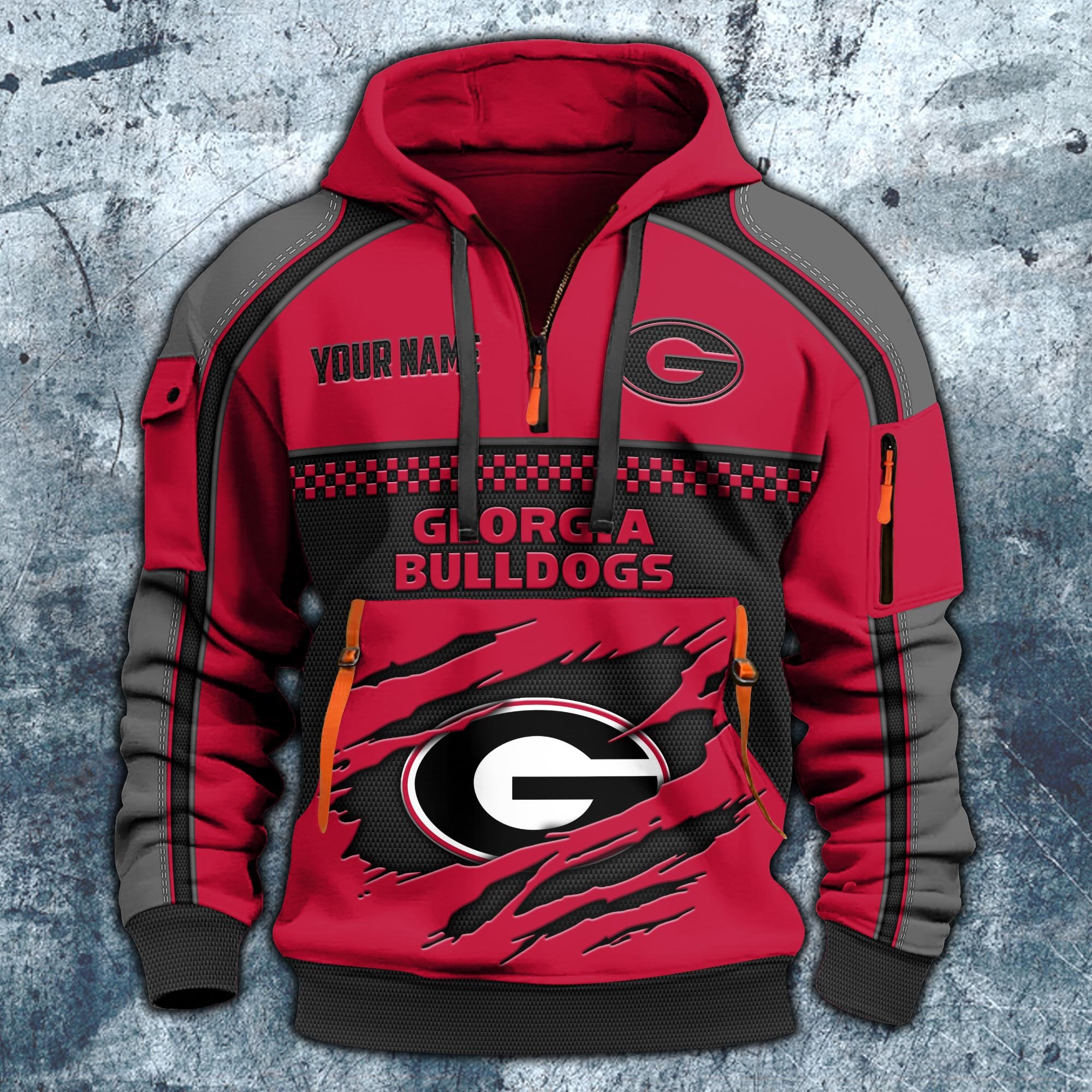 Alternative view of Georgia Bulldogs Hoodie Half Zipper Custom Your Name,  Sports 3D Half-zip Hoodie EHIVM-07092718