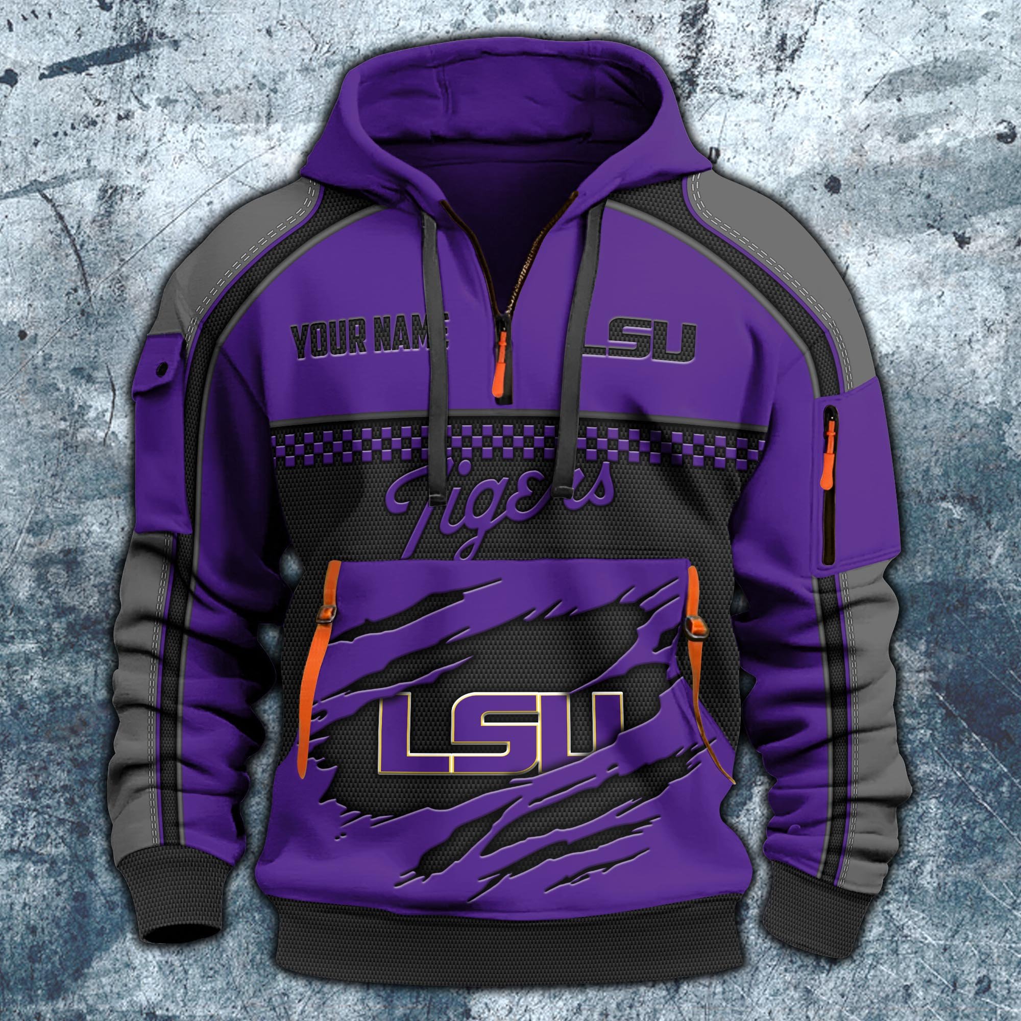 Alternative view of LSU TIGERS Hoodie Half Zipper Custom Your Name,  Sports 3D Half-zip Hoodie EHIVM-07092718