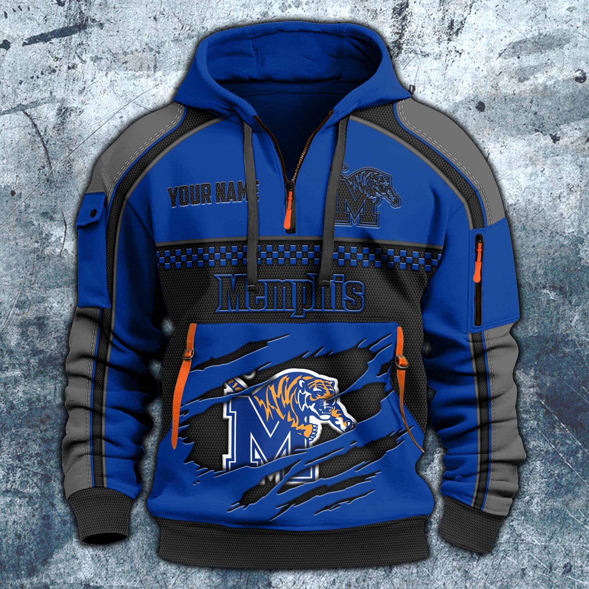 Alternative view of Memphis Tigers Hoodie Half Zipper Custom Your Name,  Sports 3D Half-zip Hoodie EHIVM-07092718