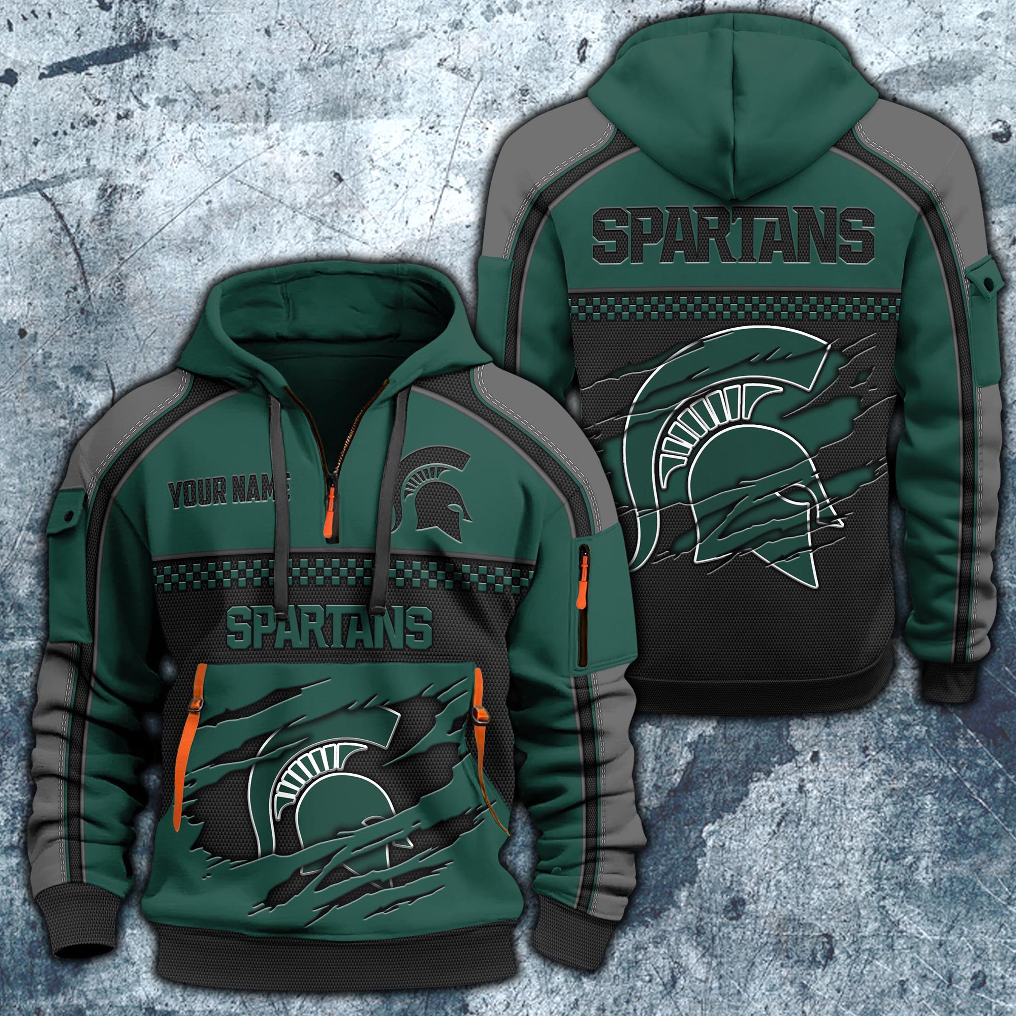 Michigan State Spartans Hoodie Half Zipper Custom Your Name,  Sports 3D Half-zip Hoodie EHIVM-07092718