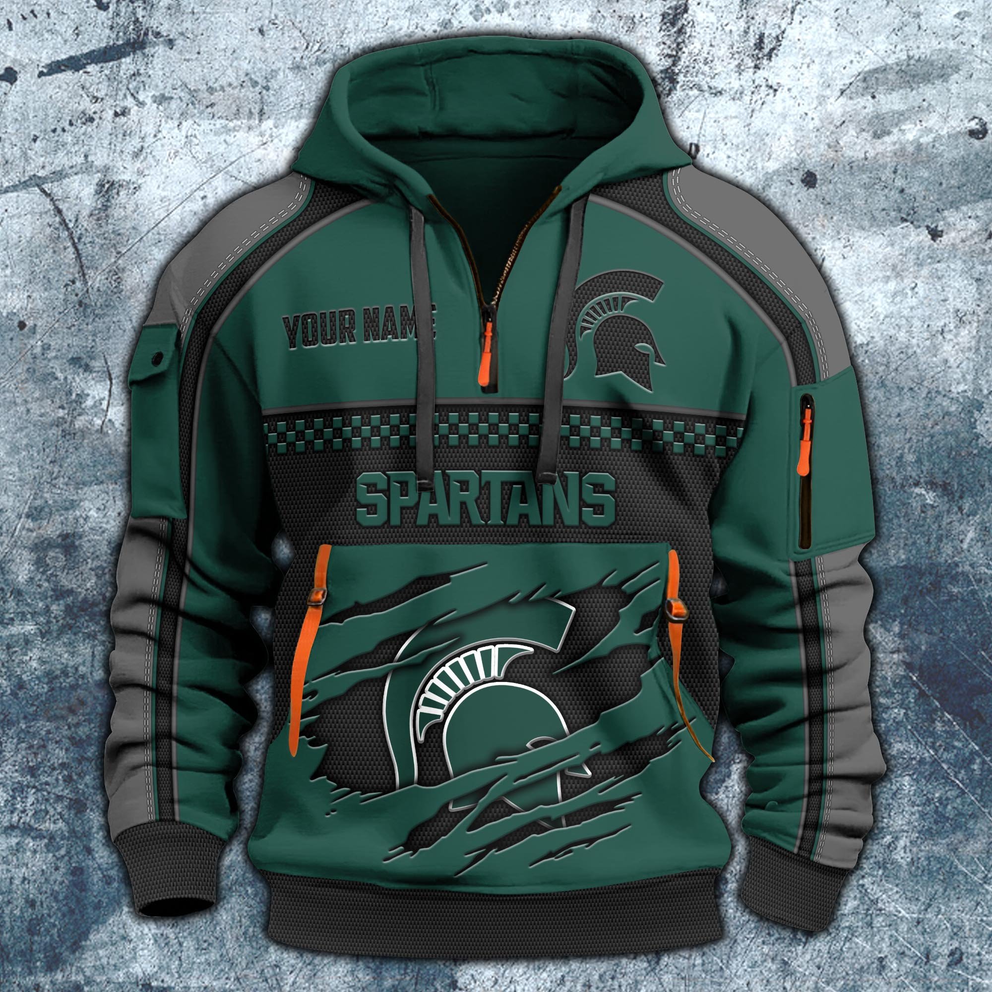 Alternative view of Michigan State Spartans Hoodie Half Zipper Custom Your Name,  Sports 3D Half-zip Hoodie EHIVM-07092718