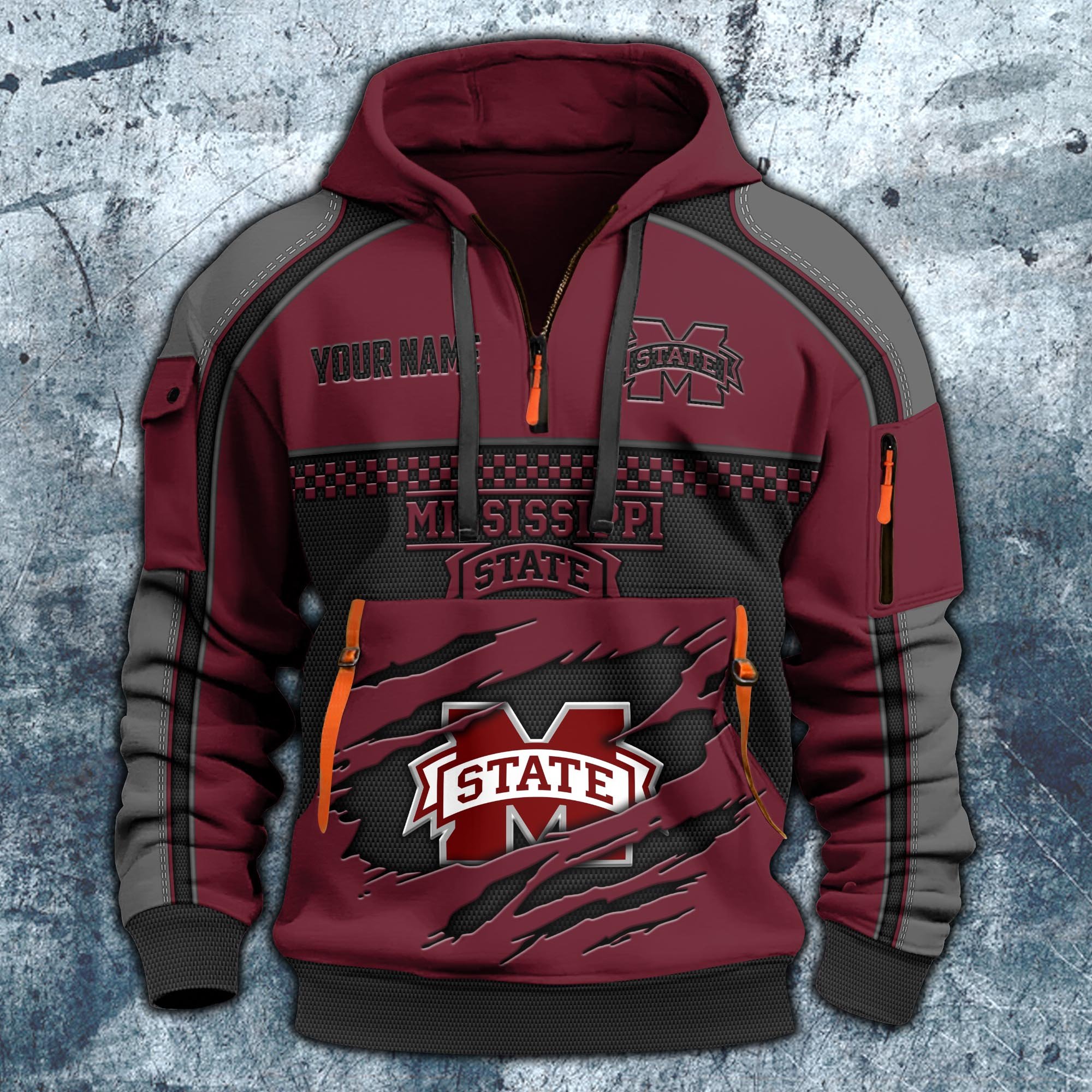 Alternative view of Mississippi State Bulldogs Hoodie Half Zipper Custom Your Name,  Sports 3D Half-zip Hoodie EHIVM-07092718