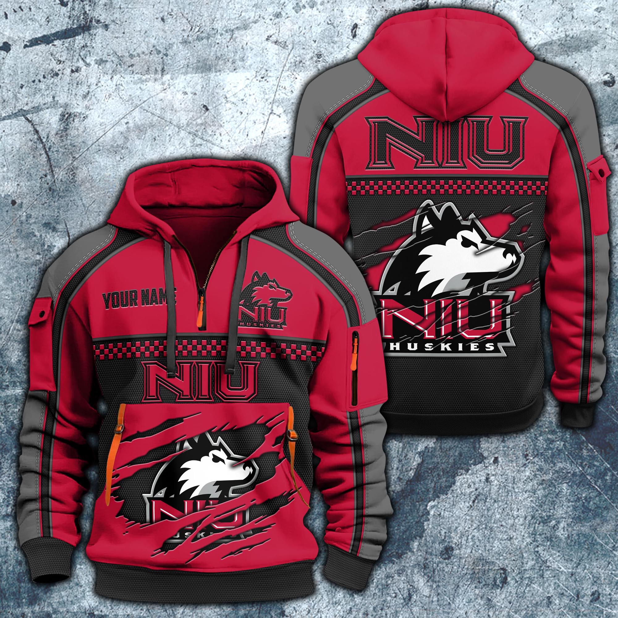 Northern Illinois Huskies Hoodie Half Zipper Custom Your Name,  Sports 3D Half-zip Hoodie EHIVM-07092718