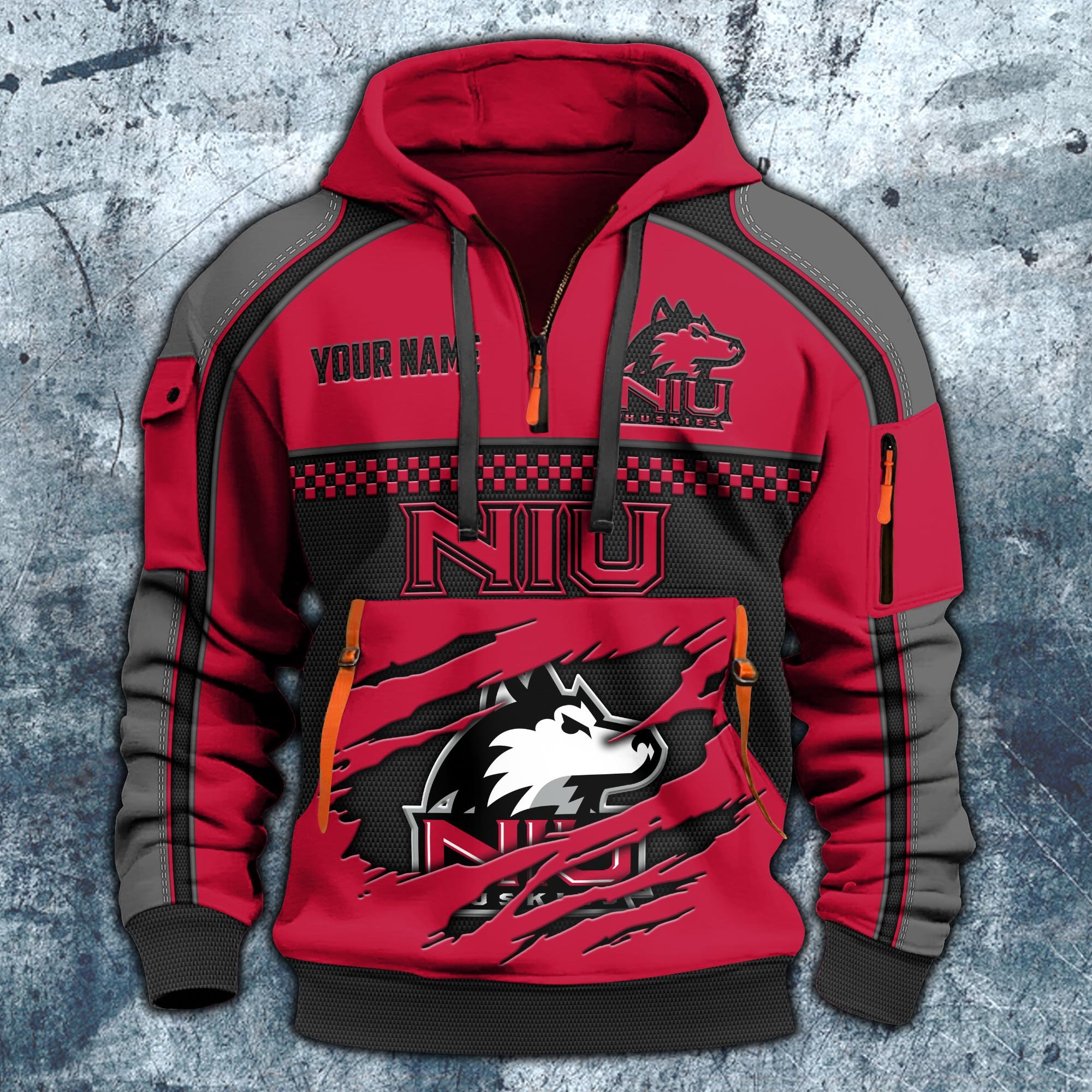 Alternative view of Northern Illinois Huskies Hoodie Half Zipper Custom Your Name,  Sports 3D Half-zip Hoodie EHIVM-07092718