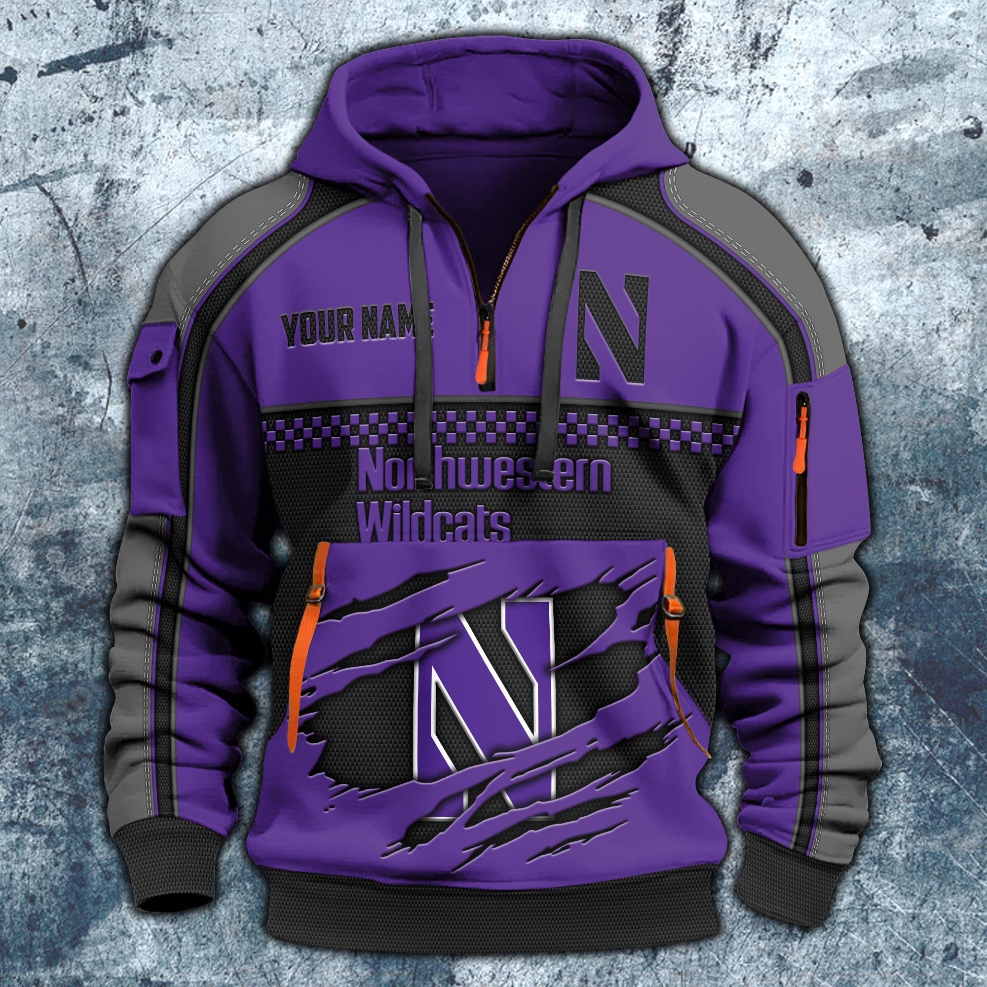 Alternative view of Northwestern Wildcats Hoodie Half Zipper Custom Your Name,  Sports 3D Half-zip Hoodie EHIVM-07092718