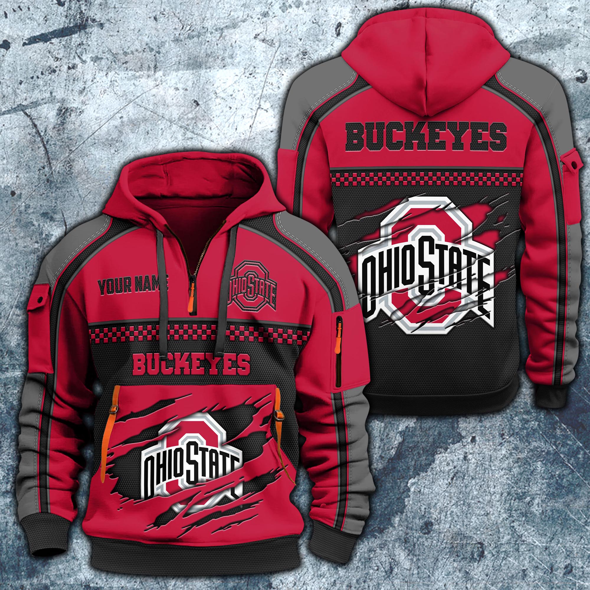 Ohio State Buckeyes Hoodie Half Zipper Custom Your Name,  Sports 3D Half-zip Hoodie EHIVM-07092718