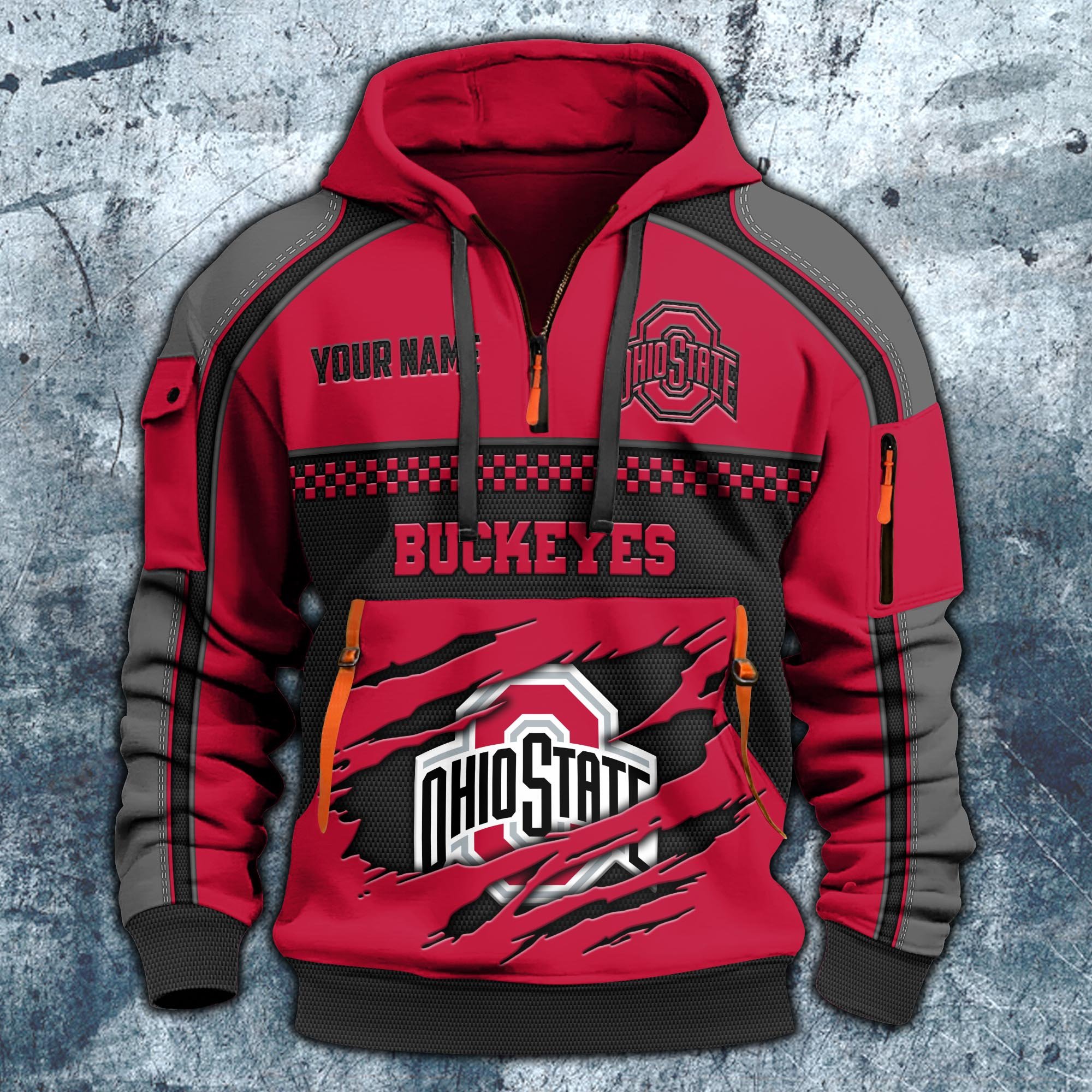 Alternative view of Ohio State Buckeyes Hoodie Half Zipper Custom Your Name,  Sports 3D Half-zip Hoodie EHIVM-07092718