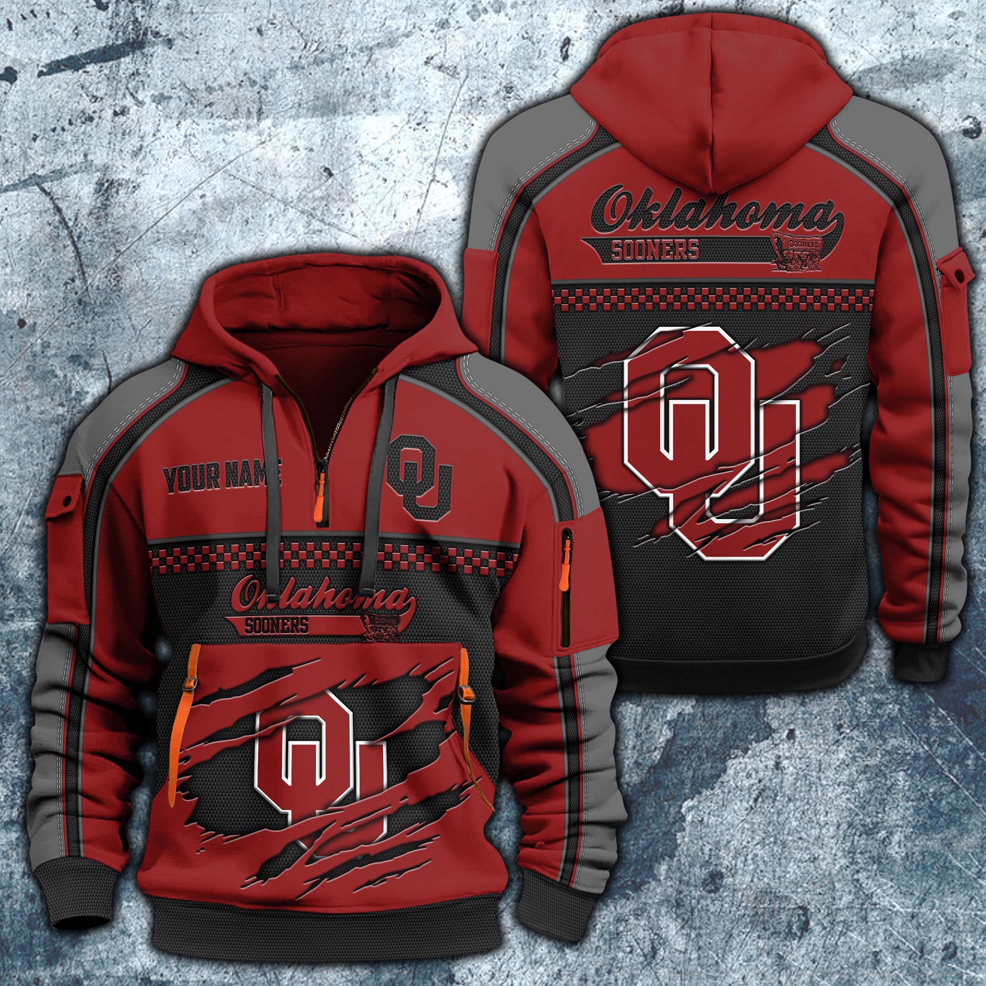 Oklahoma Sooners Hoodie Half Zipper Custom Your Name,  Sports 3D Half-zip Hoodie EHIVM-07092718