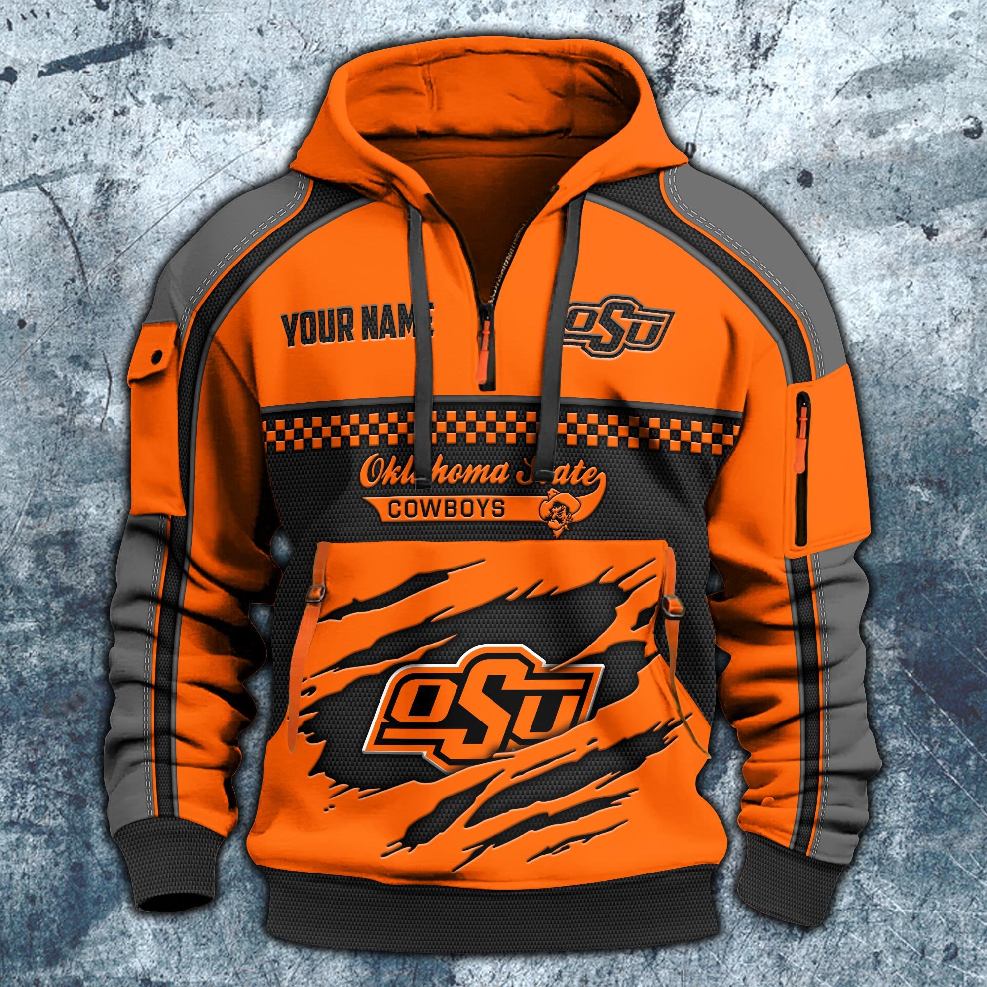 Alternative view of Oklahoma State Cowboys Hoodie Half Zipper Custom Your Name,  Sports 3D Half-zip Hoodie EHIVM-07092718