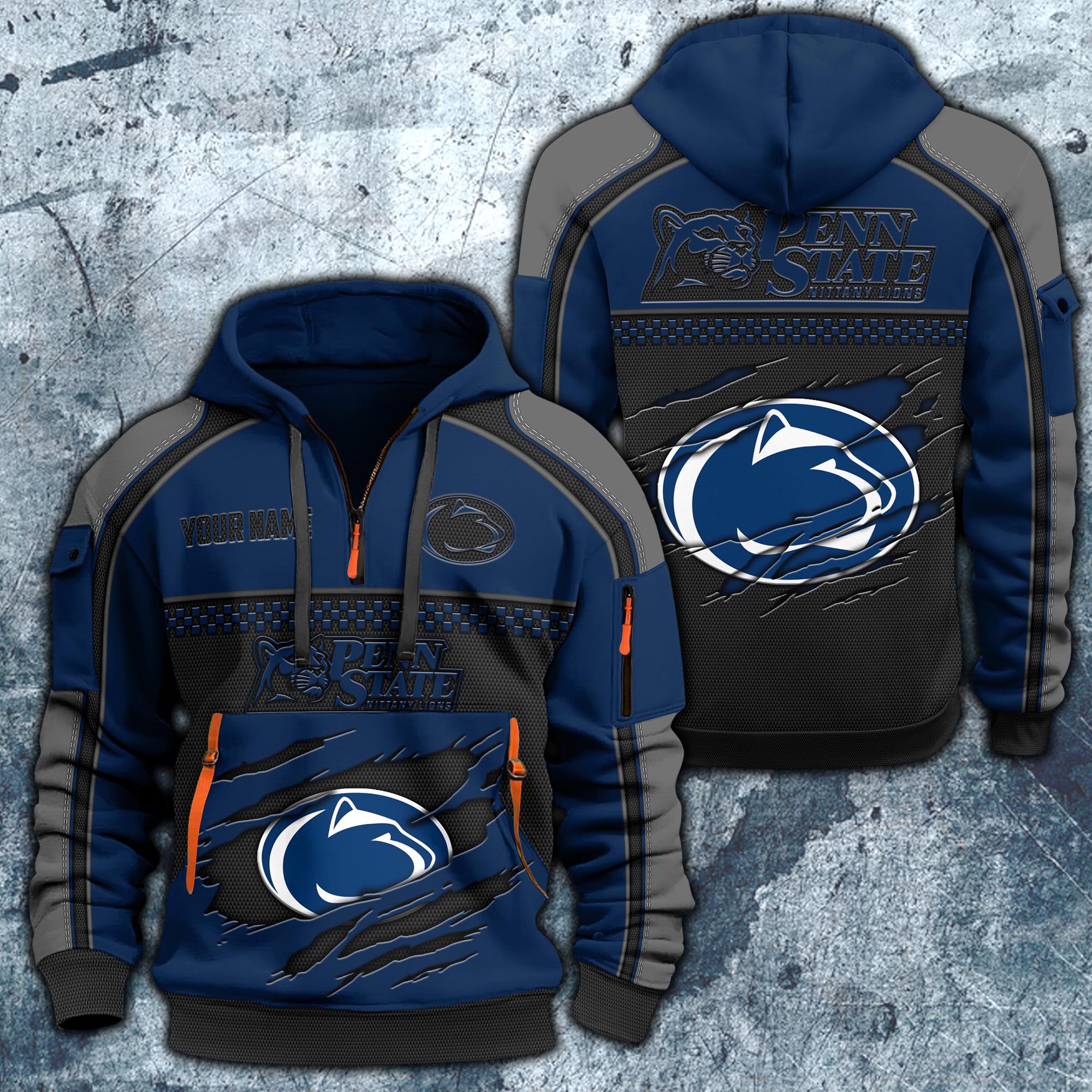 Penn State Nittany Lions Hoodie Half Zipper Custom Your Name,  Sports 3D Half-zip Hoodie EHIVM-07092718