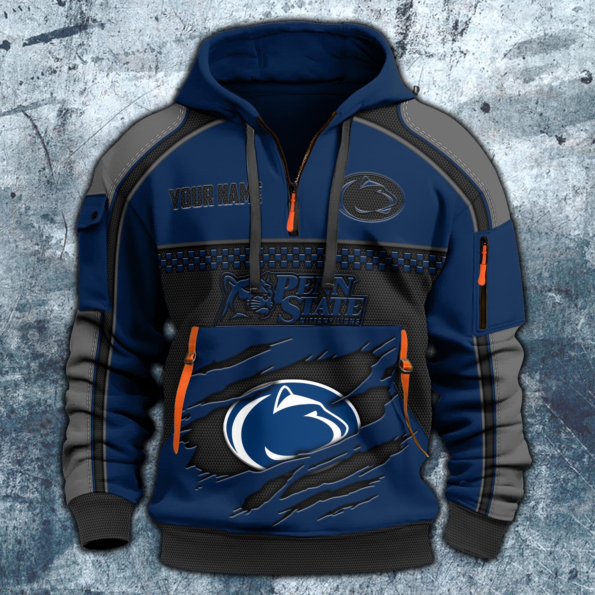 Alternative view of Penn State Nittany Lions Hoodie Half Zipper Custom Your Name,  Sports 3D Half-zip Hoodie EHIVM-07092718