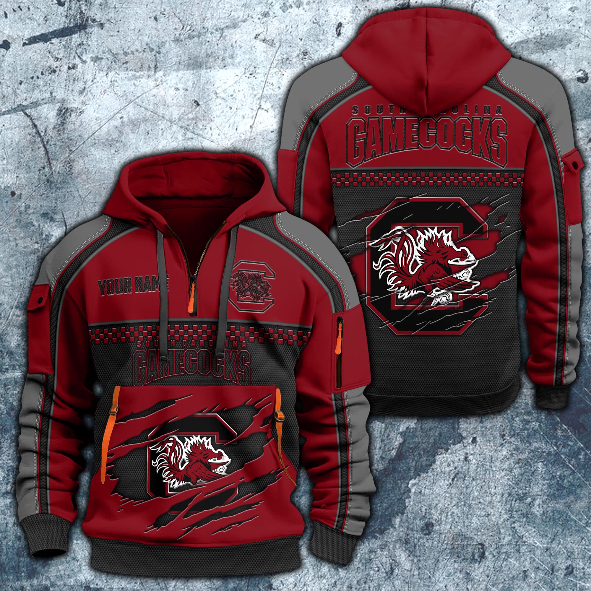 South Carolina Gamecocks Hoodie Half Zipper Custom Your Name,  Sports 3D Half-zip Hoodie EHIVM-07092718