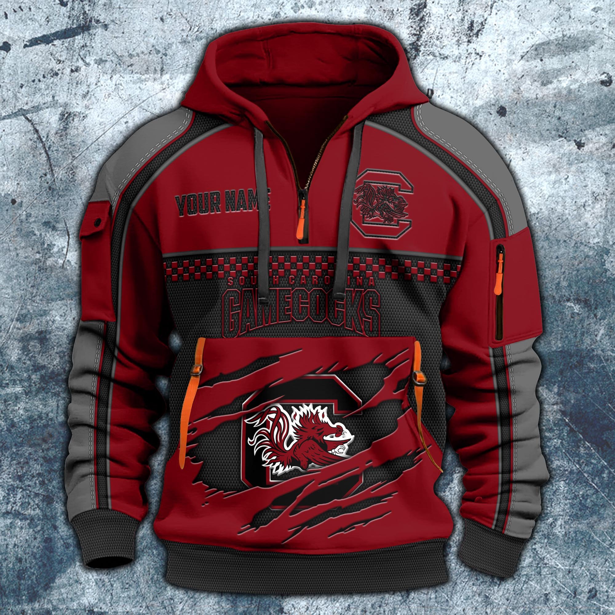 Alternative view of South Carolina Gamecocks Hoodie Half Zipper Custom Your Name,  Sports 3D Half-zip Hoodie EHIVM-07092718