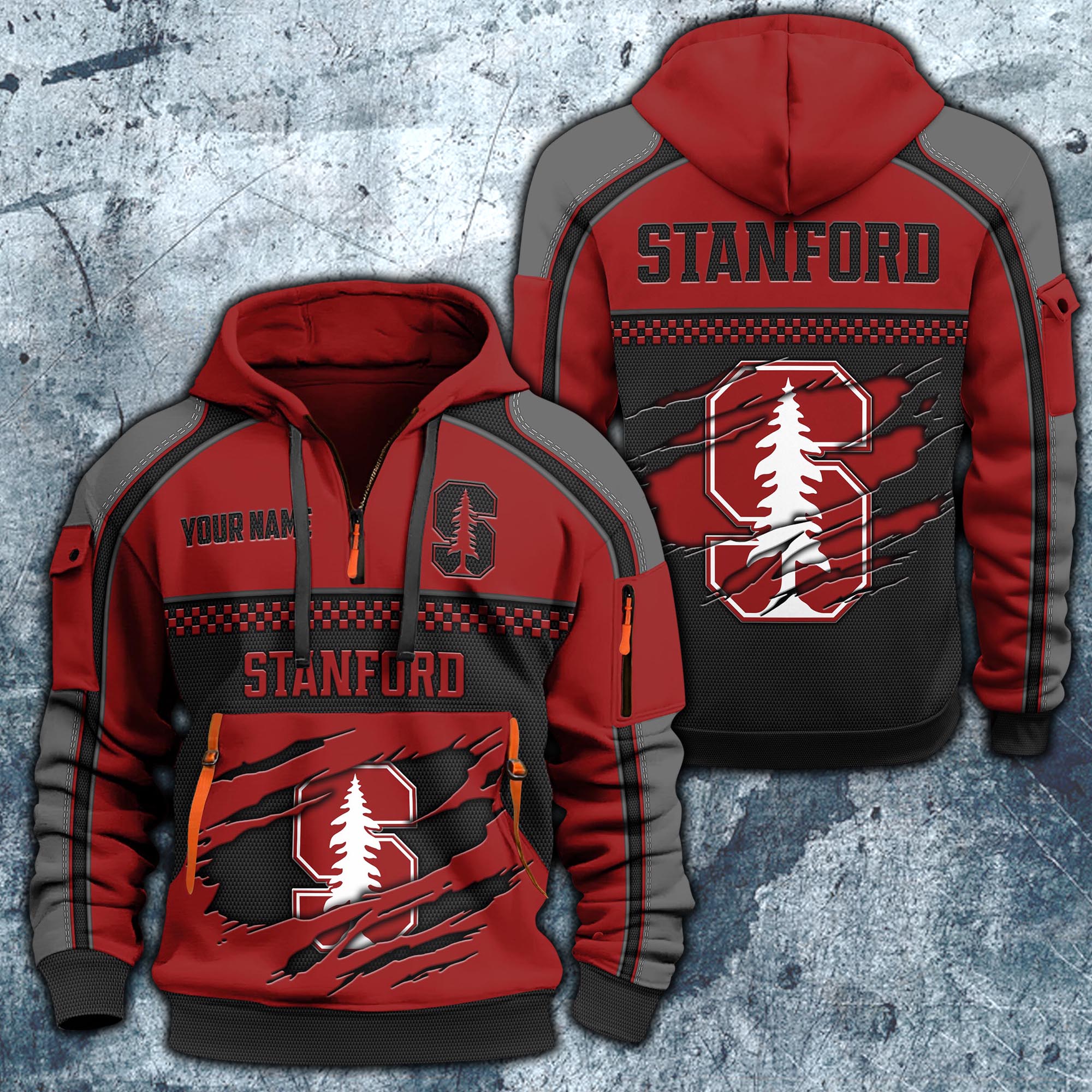 Stanford Cardinal Hoodie Half Zipper Custom Your Name,  Sports 3D Half-zip Hoodie EHIVM-07092718
