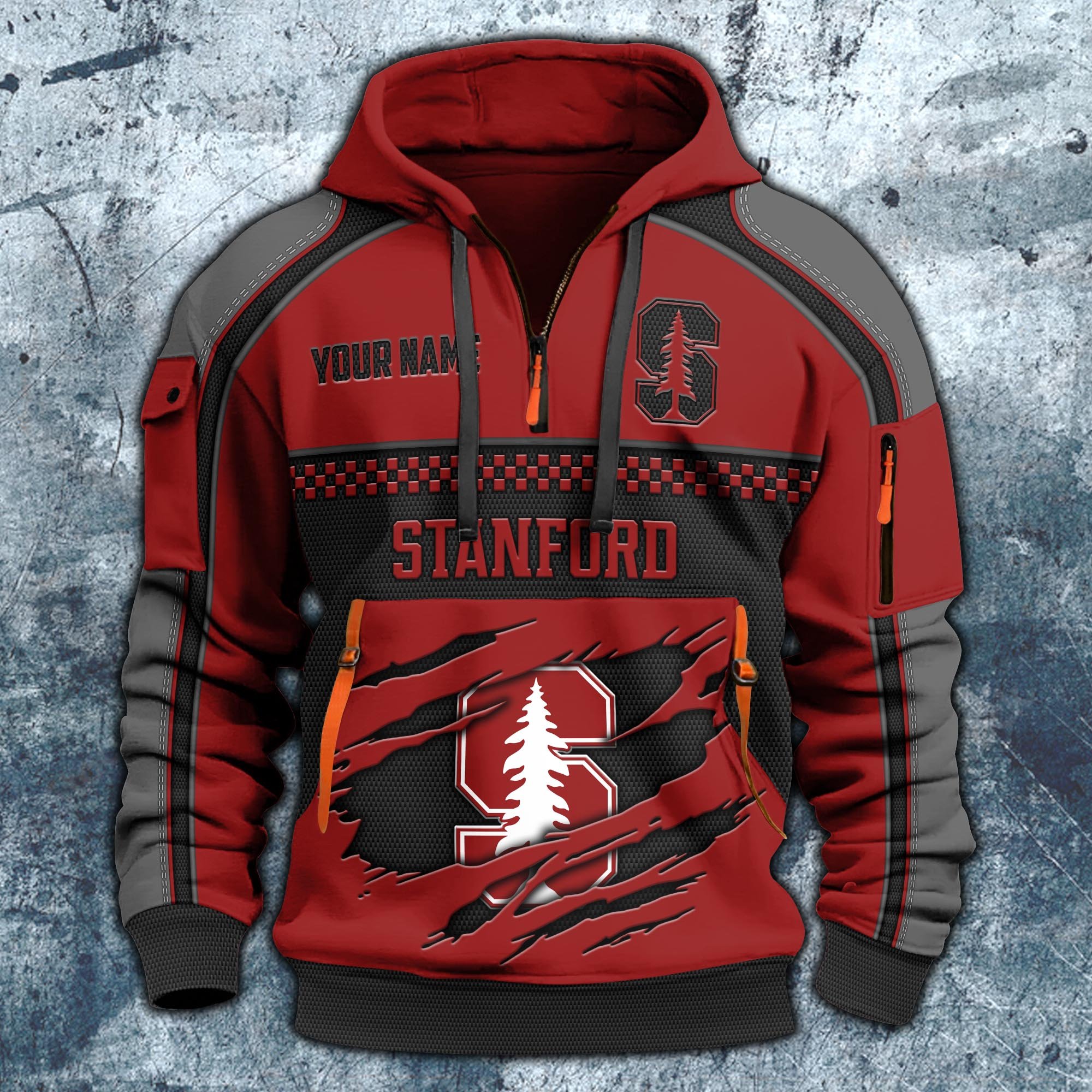 Alternative view of Stanford Cardinal Hoodie Half Zipper Custom Your Name,  Sports 3D Half-zip Hoodie EHIVM-07092718