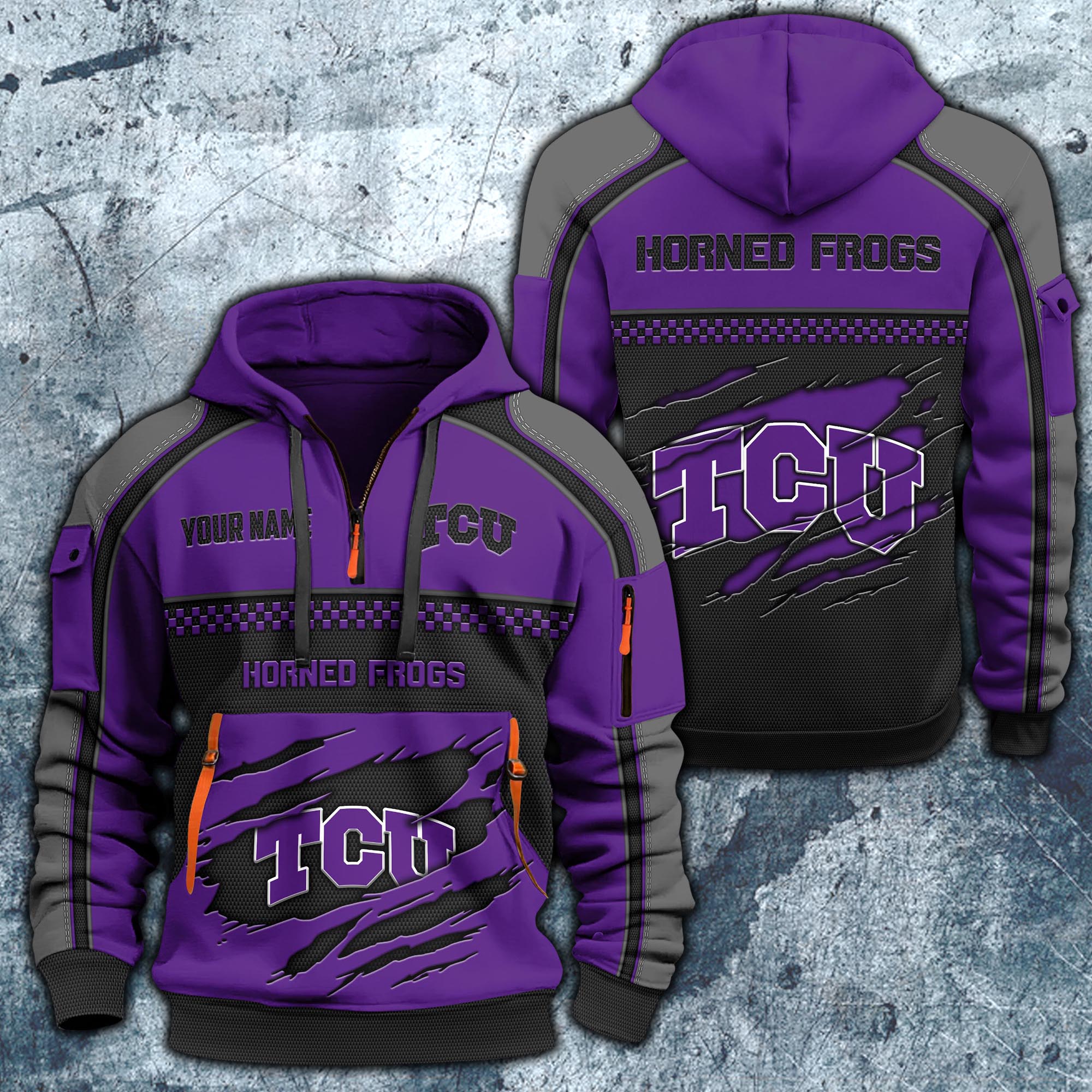 TCU Horned Frogs Hoodie Half Zipper Custom Your Name,  Sports 3D Half-zip Hoodie EHIVM-07092718
