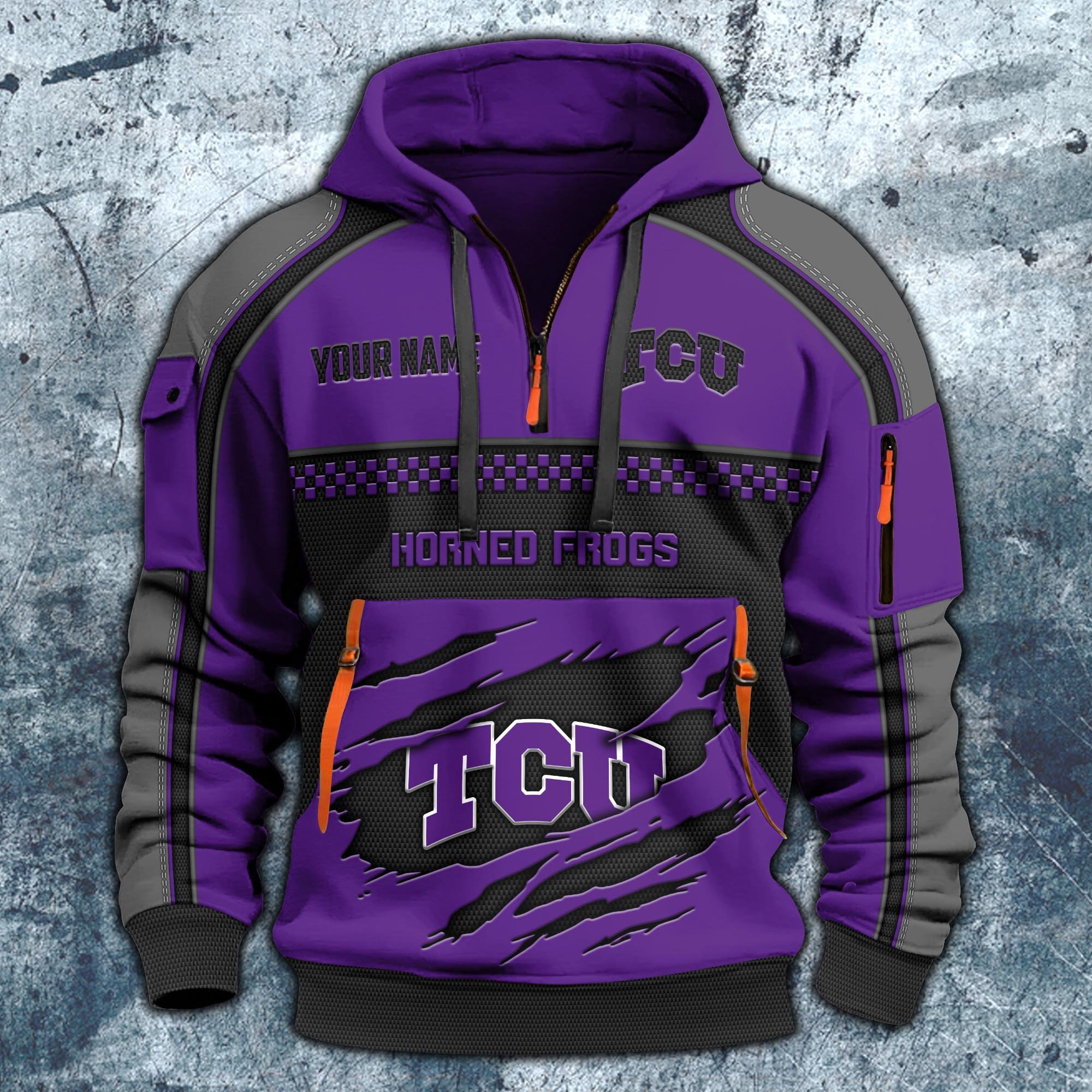 Alternative view of TCU Horned Frogs Hoodie Half Zipper Custom Your Name,  Sports 3D Half-zip Hoodie EHIVM-07092718