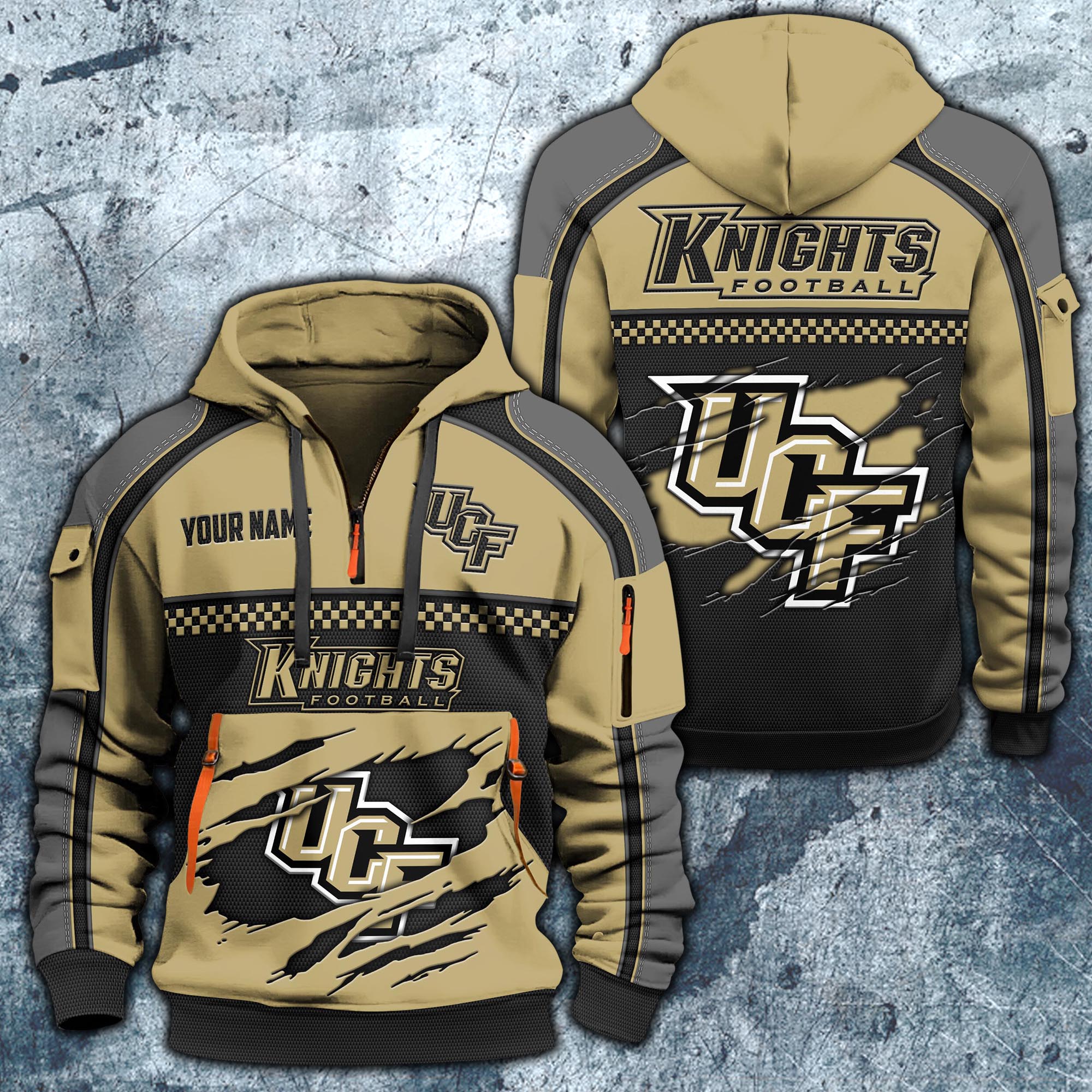 UCF Knights Hoodie Half Zipper Custom Your Name,  Sports 3D Half-zip Hoodie EHIVM-07092718