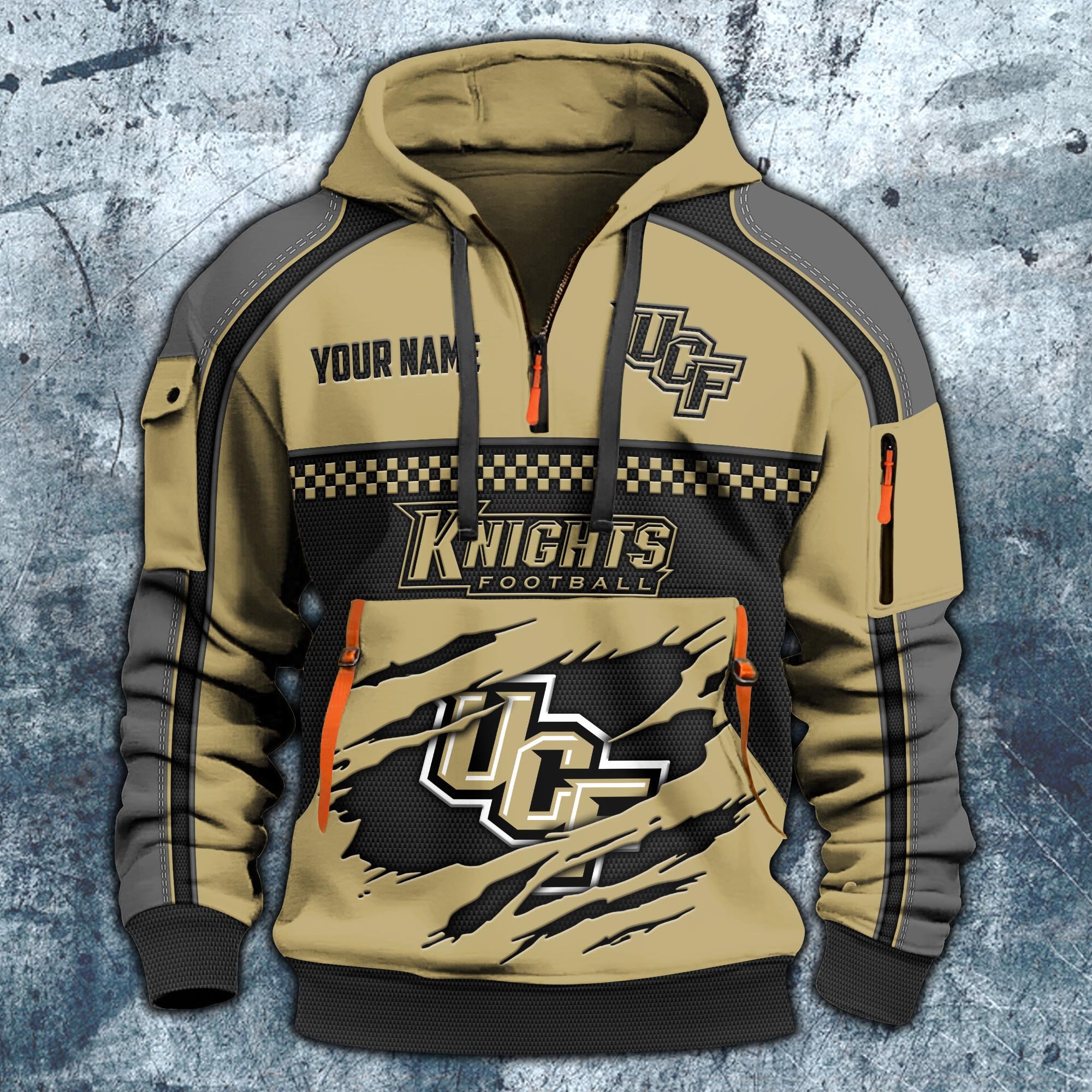 Alternative view of UCF Knights Hoodie Half Zipper Custom Your Name,  Sports 3D Half-zip Hoodie EHIVM-07092718