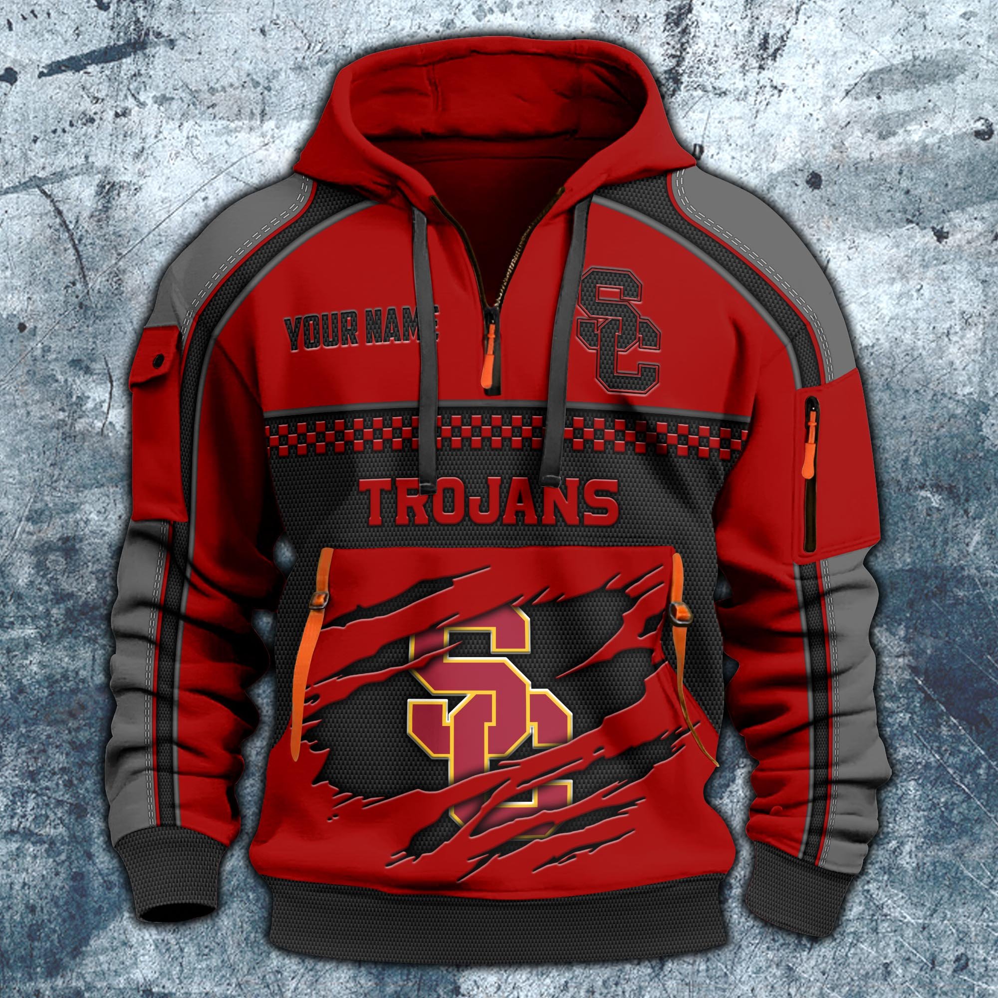 Alternative view of USC Trojans Hoodie Half Zipper Custom Your Name,  Sports 3D Half-zip Hoodie EHIVM-07092718