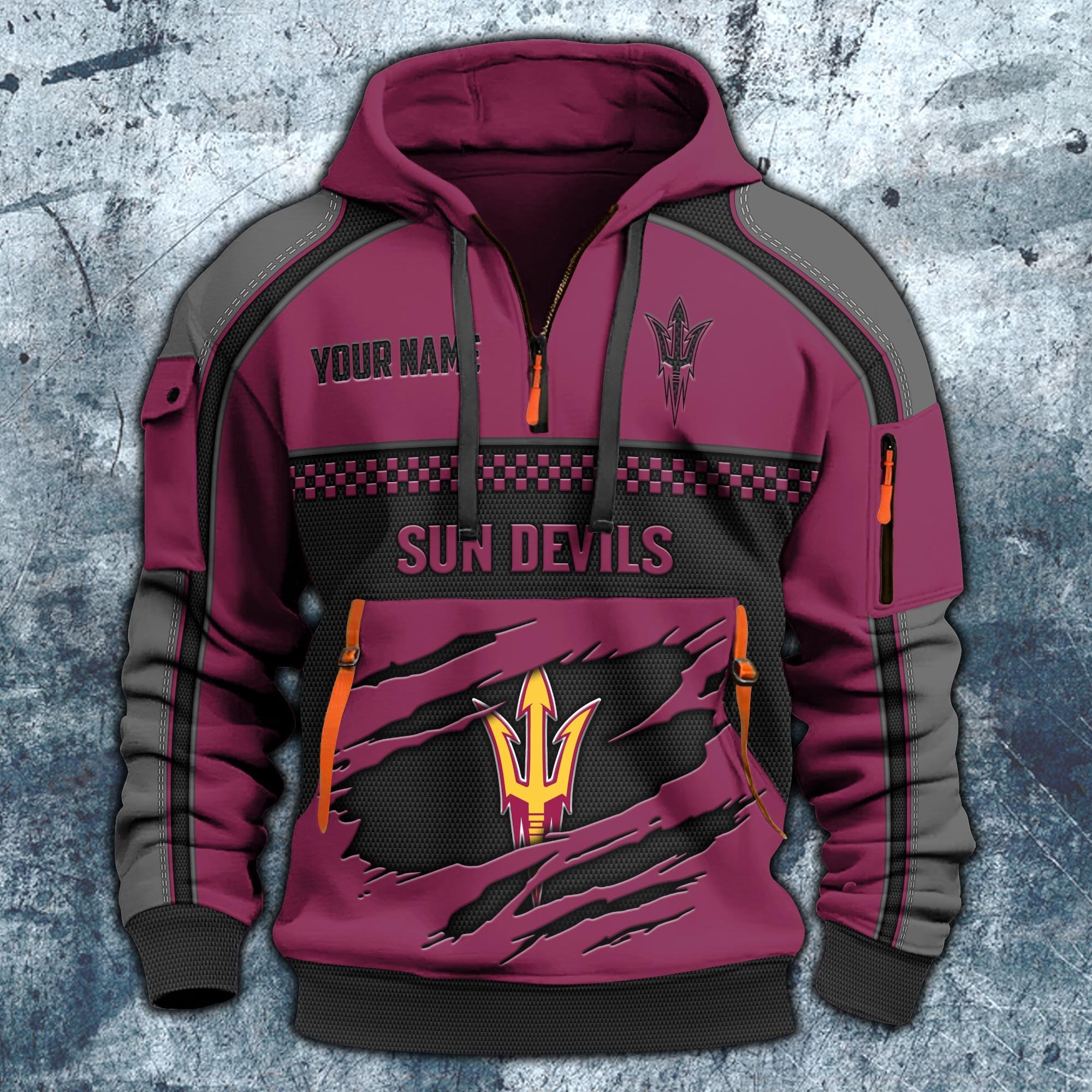 Alternative view of Arizona State Sun Devils Hoodie Half Zipper Custom Your Name,  Sports 3D Half-zip Hoodie EHIVM-07092718