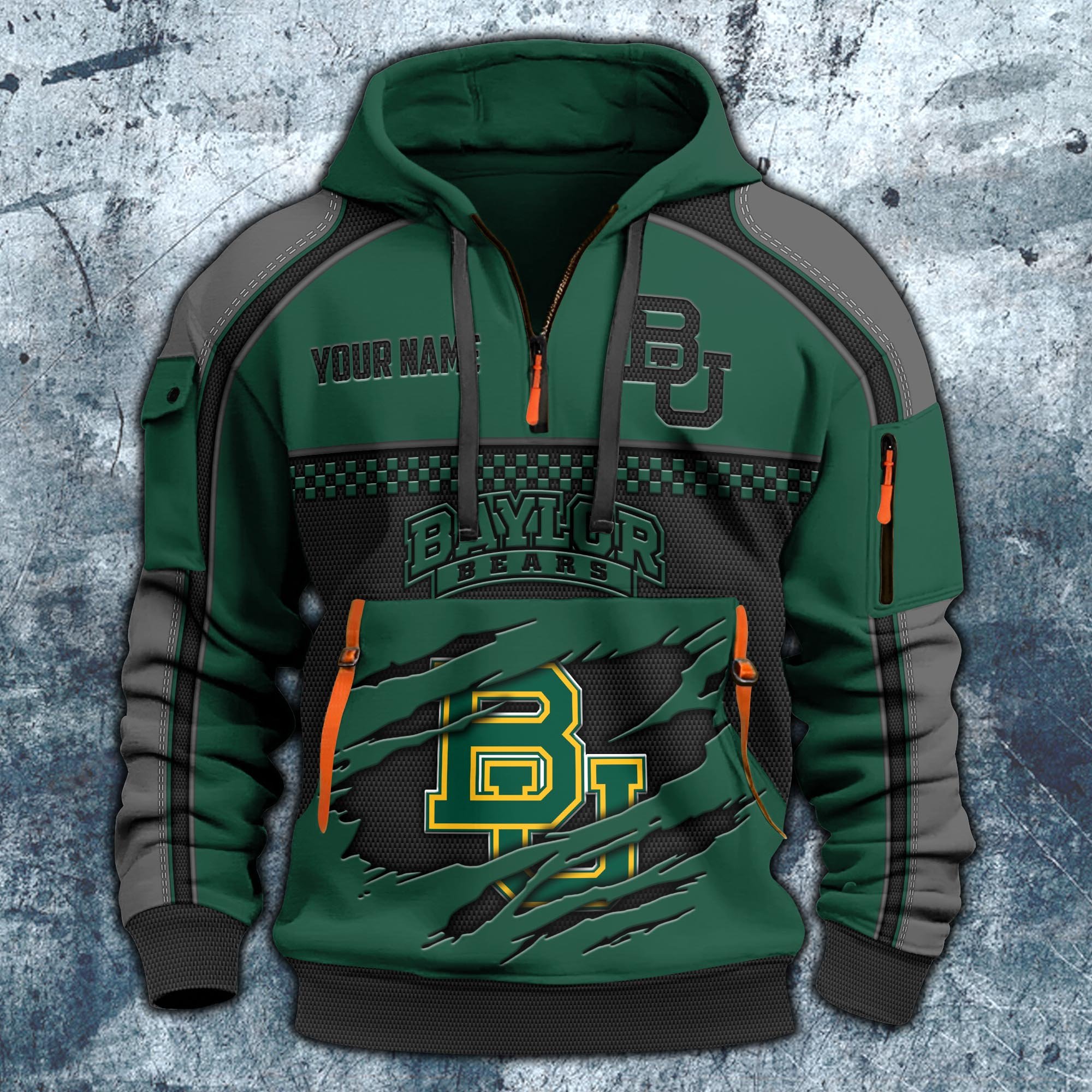 Alternative view of Baylor Bears Hoodie Half Zipper Custom Your Name,  Sports 3D Half-zip Hoodie EHIVM-07092718